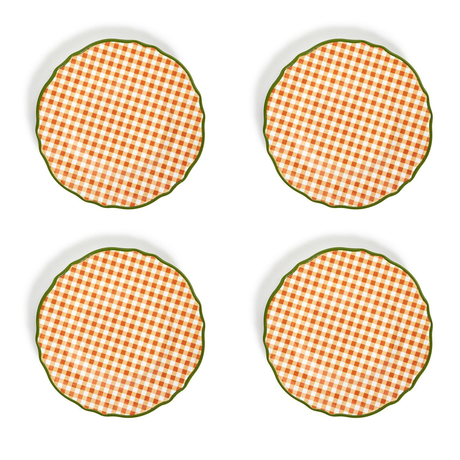 S/4 Gingham Gathering Melamine Dinner Plates