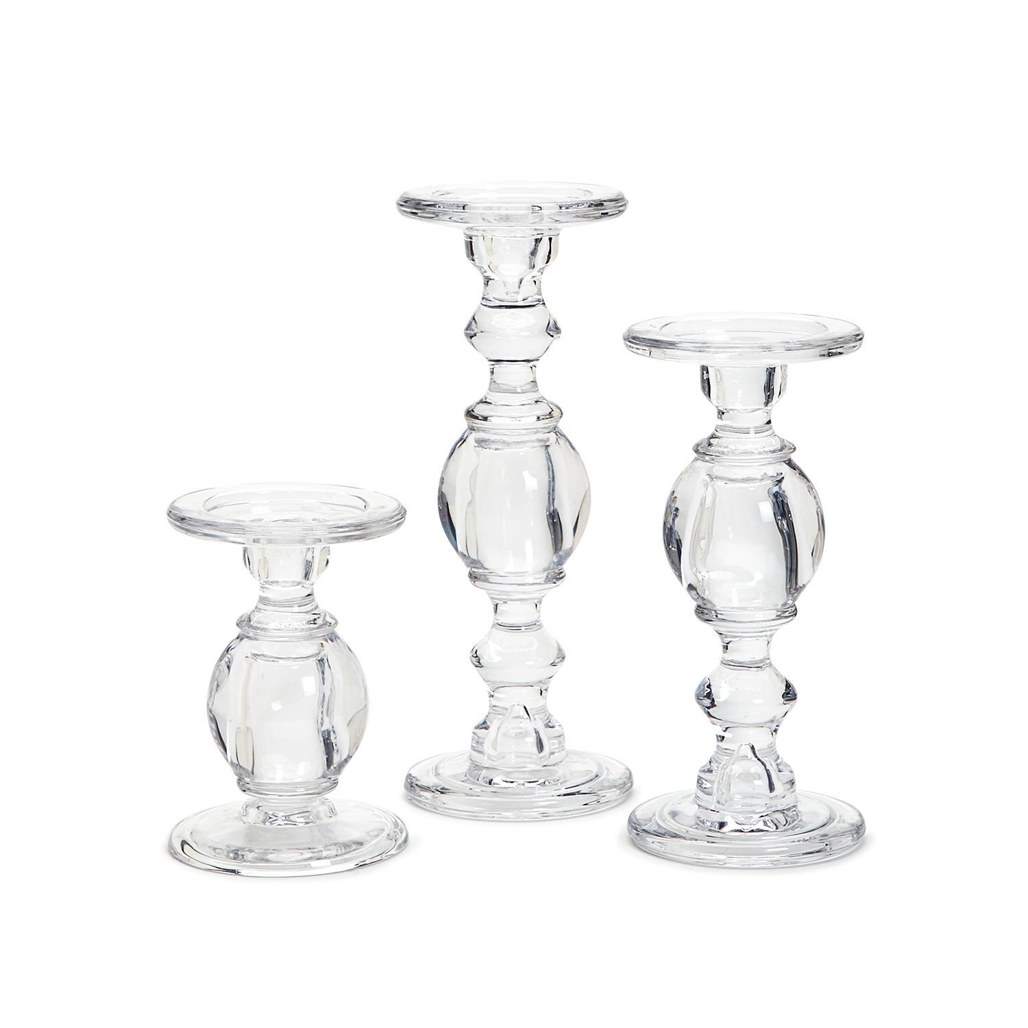 High-Glass Set of 3 Pedestal Candleholders