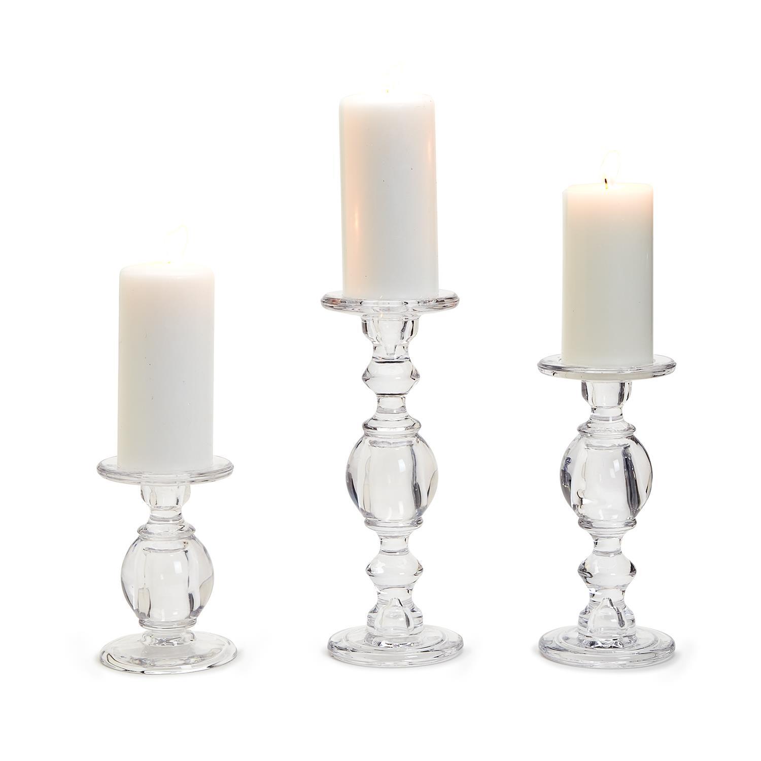 High-Glass Set of 3 Pedestal Candleholders