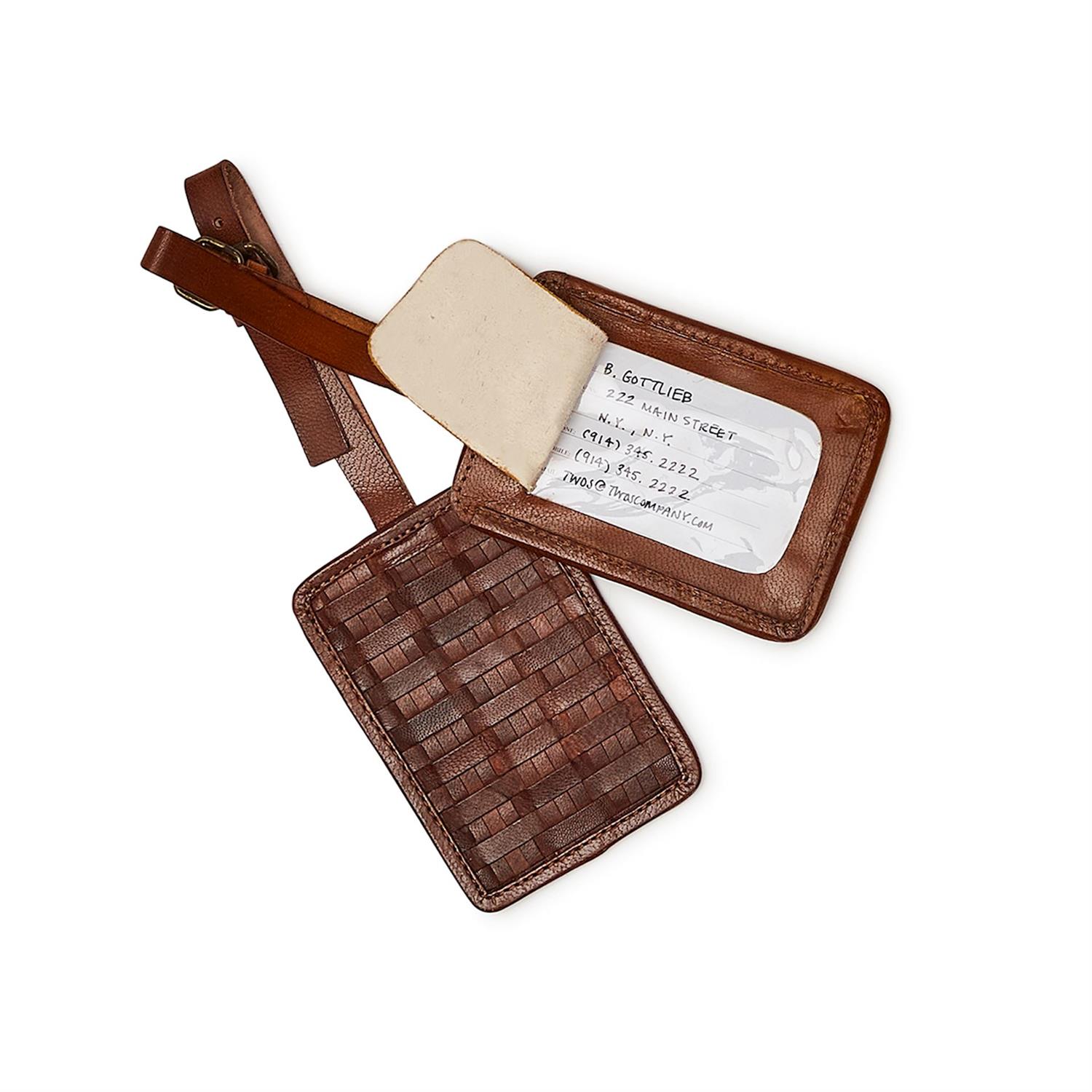 Chestnut Woven Leather Luggage Tag A/2 Patterns