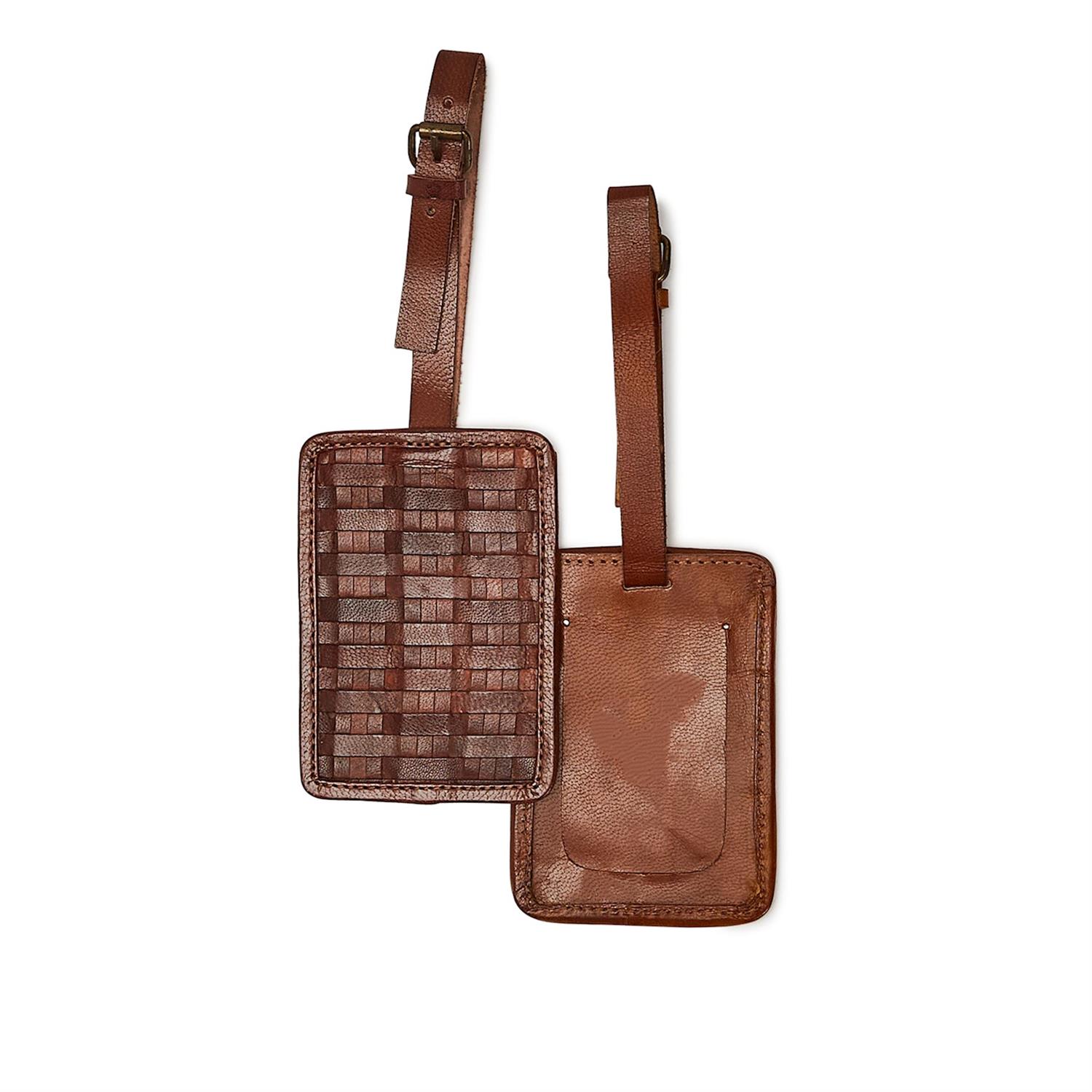 Chestnut Woven Leather Luggage Tag A/2 Patterns