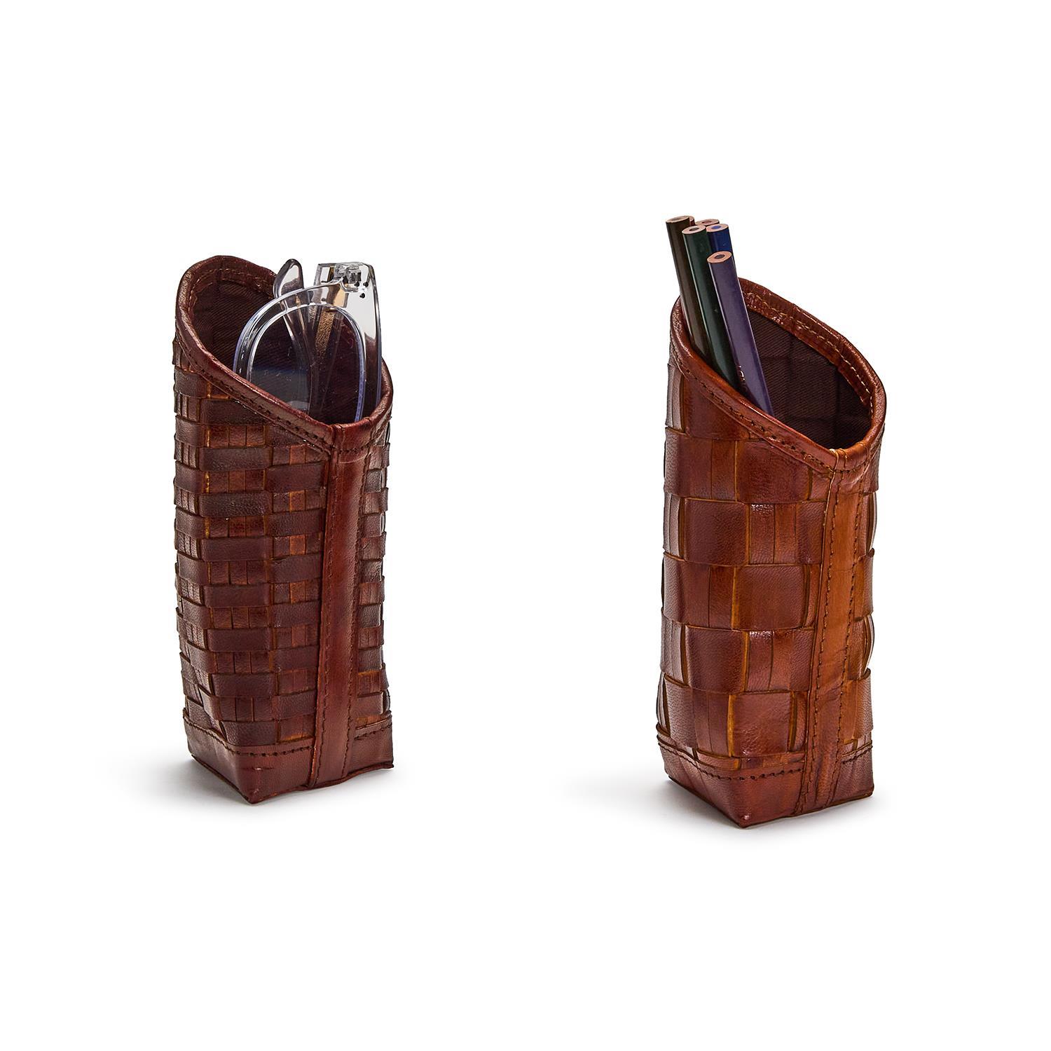 Chestnut Woven Leather Eyeglass / Accessory Holder A/2