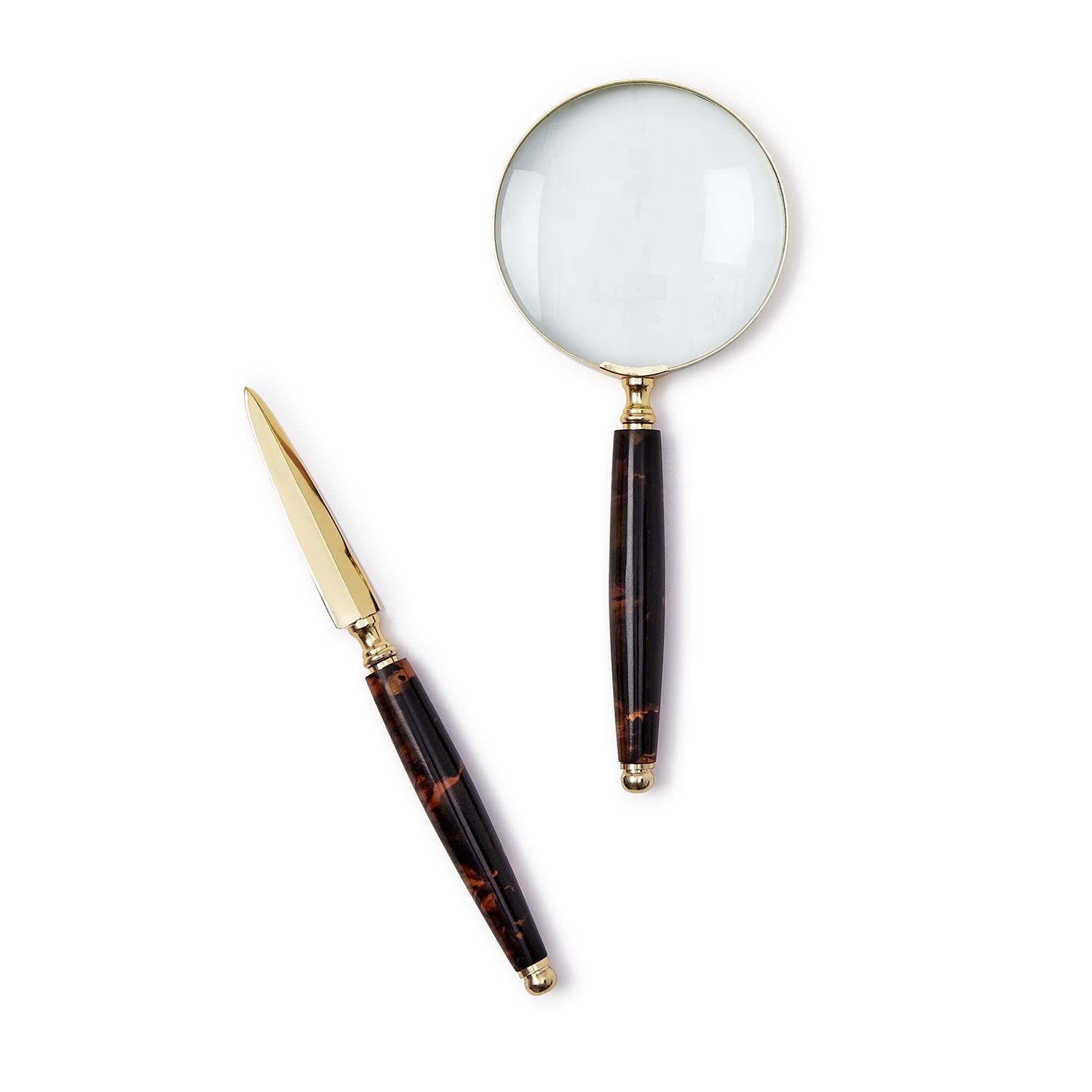 Tortoise Swirl Magnifier and Letter Opener Set in GB
