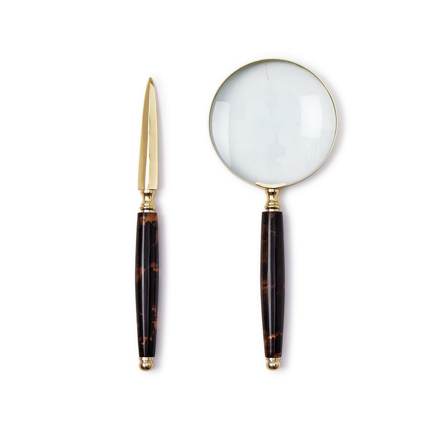 Tortoise Swirl Magnifier and Letter Opener Set in GB