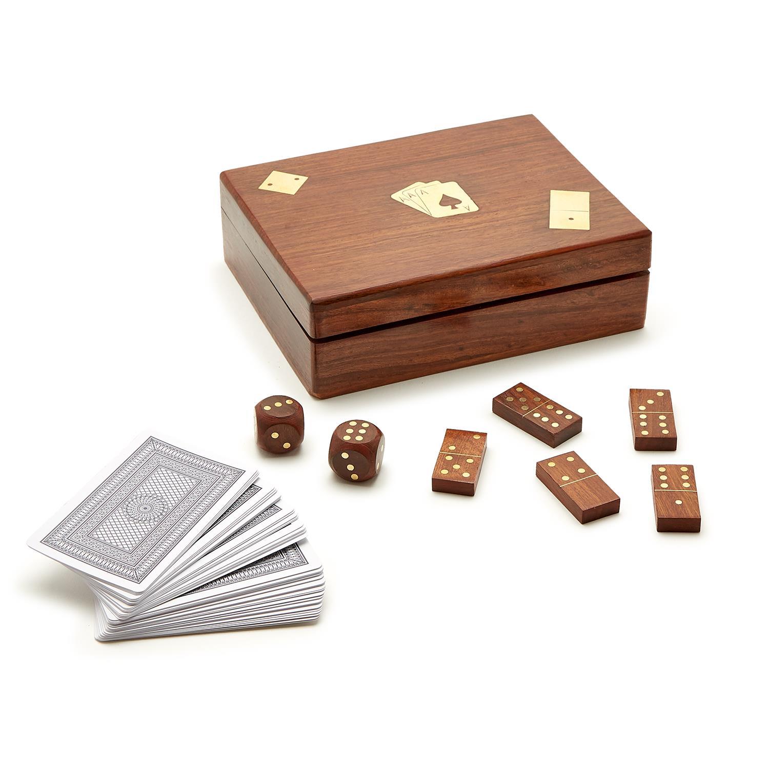 The Triple Threat Game Set in Hand-Crafted Wood Box Includes: 1