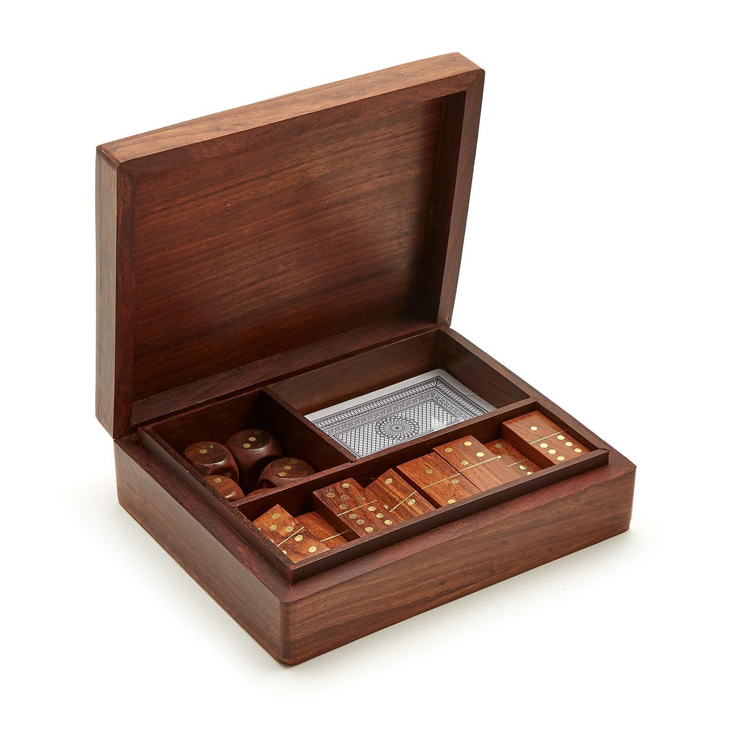 The Triple Threat Game Set in Hand-Crafted Wood Box Includes: 1