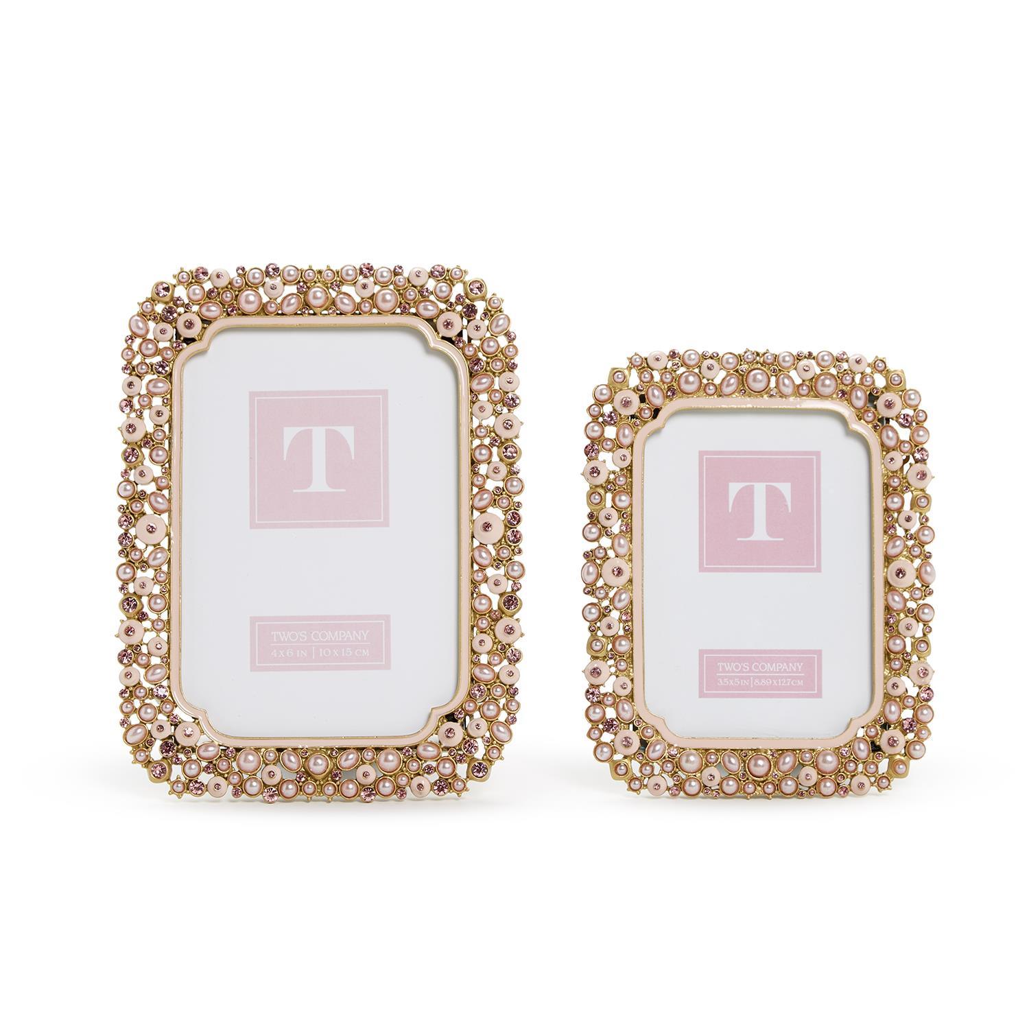 S/2 Pink Pearl and Rhinestone Photo Frame Incl 2 Sizes