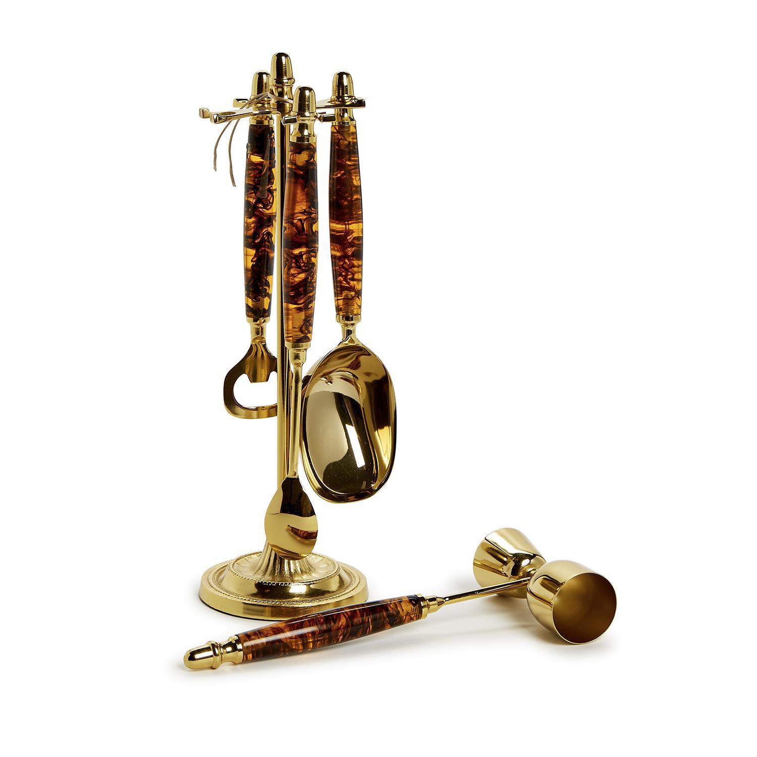 4 Pc Tortoise Print Bar Set with Stand