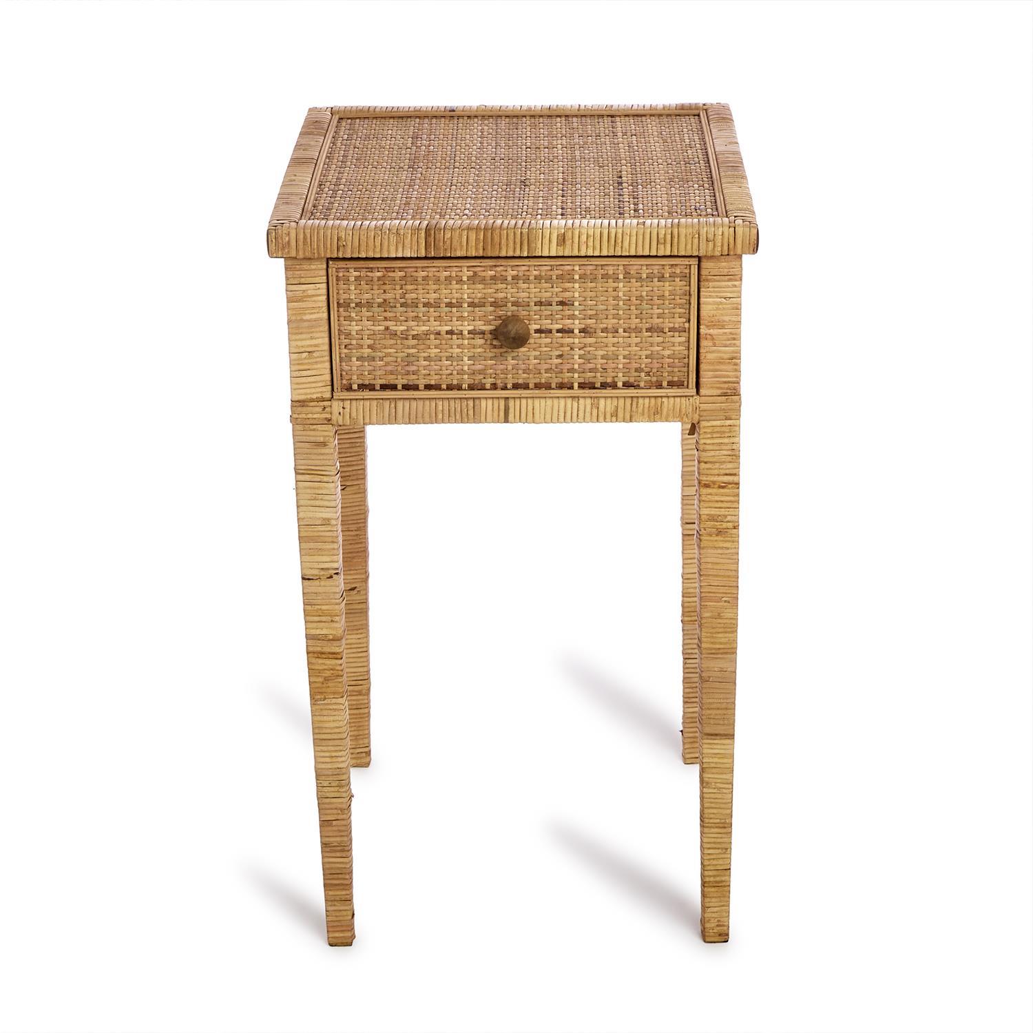 Rattan Side Table with One Drawer