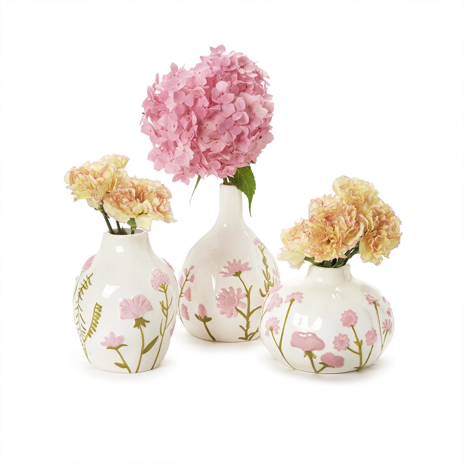 【kwdps981 】Granby Workshop 花瓶 vase S/3 Hand-Painted Pink Floral Vases