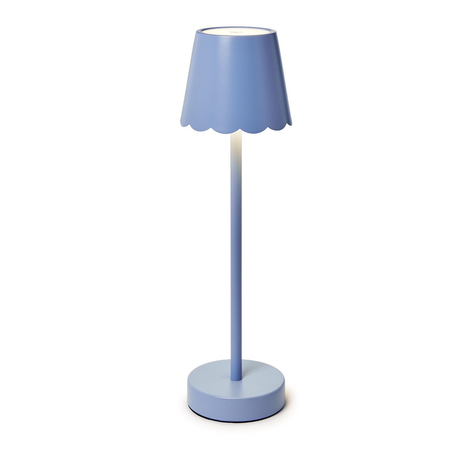 Blue LED Portable Cordless Table Lamp with Scalloped Edge Shade in