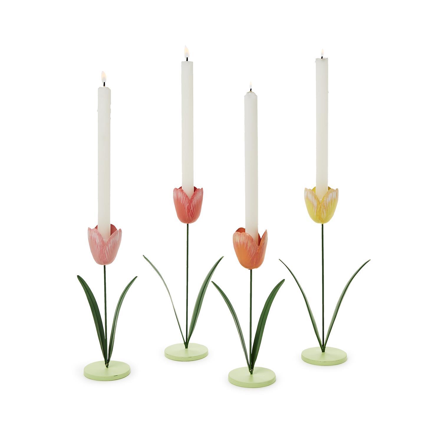 Set of 4 Tulip Hand-Crafted Taper Candleholders Includes 2 Sizes
