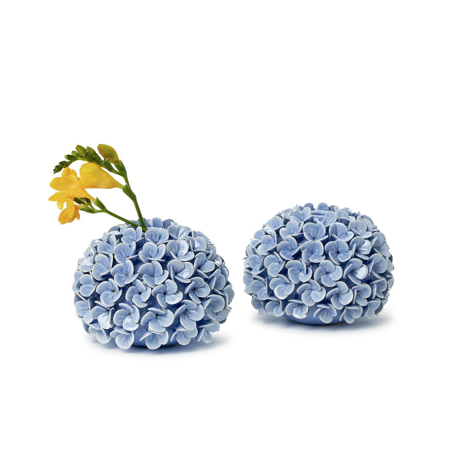 S/2 Hydrangea Flower Bud Vases / Taper Candle Holders