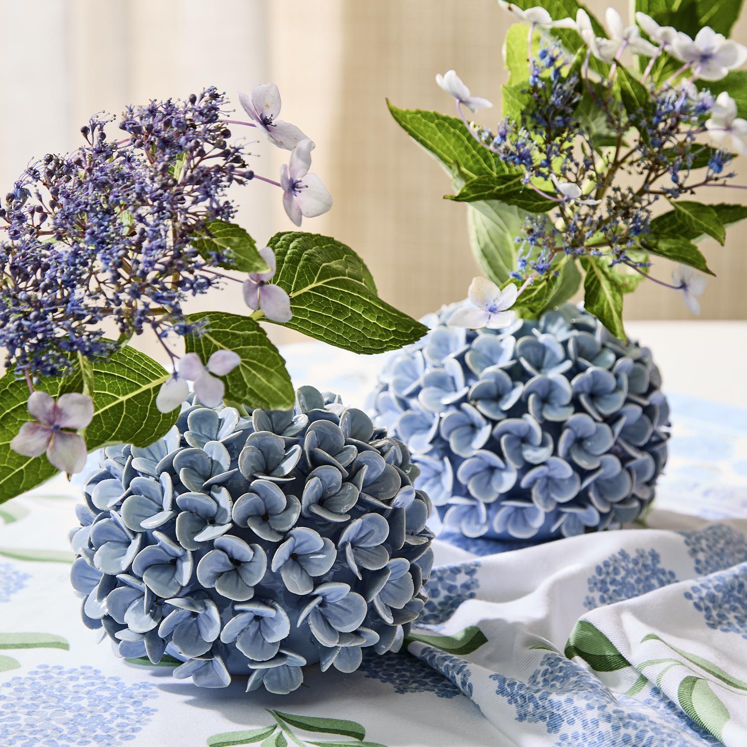 S/2 Hydrangea Flower Bud Vases / Taper Candle Holders