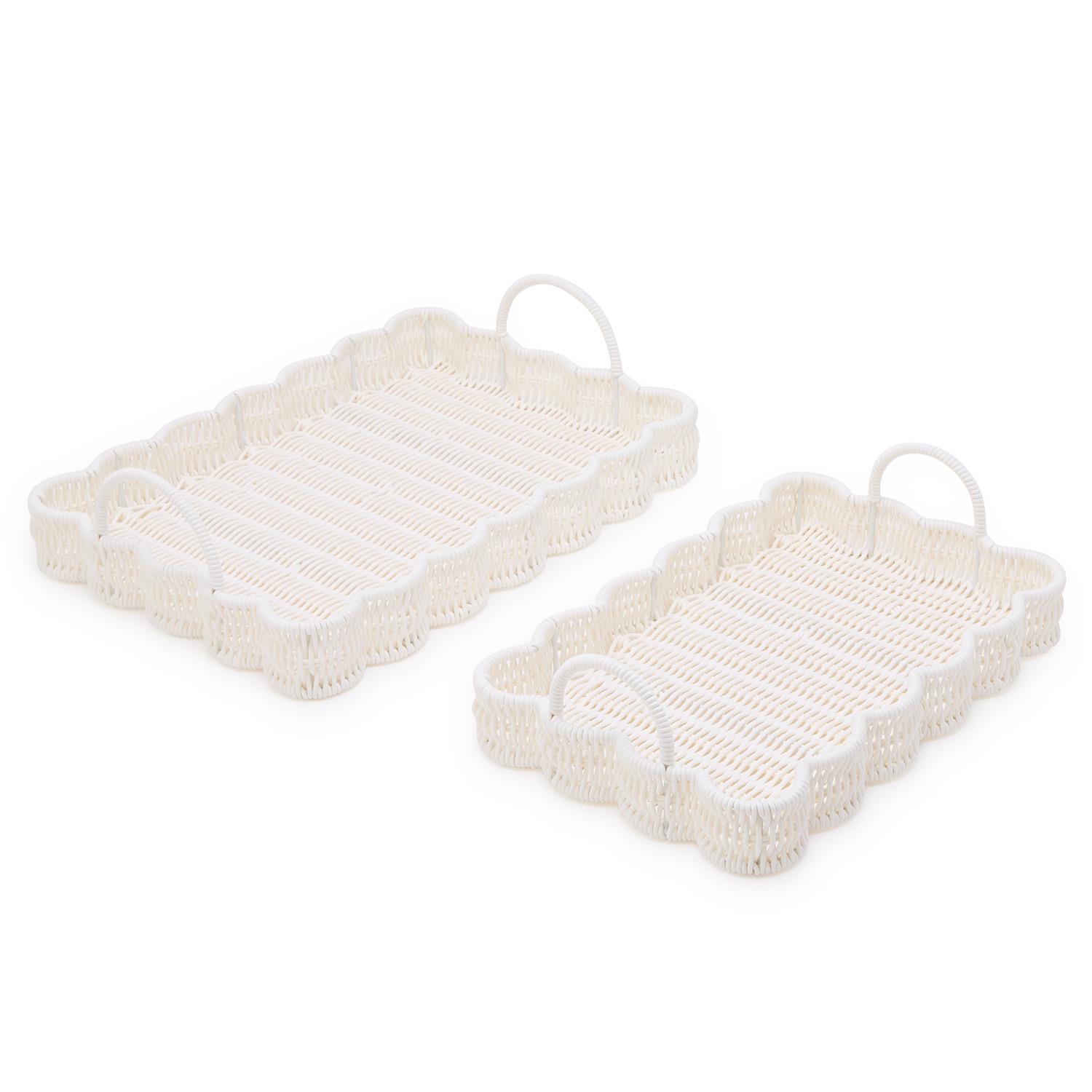 S/2 All Weather Wicker Scalloped Edge Serving Trays