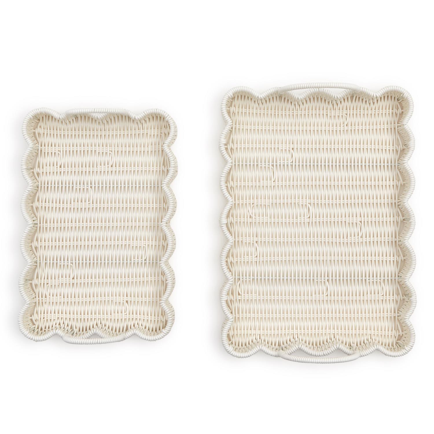 S/2 All Weather Faux Wicker Scalloped Edge Serving Trays