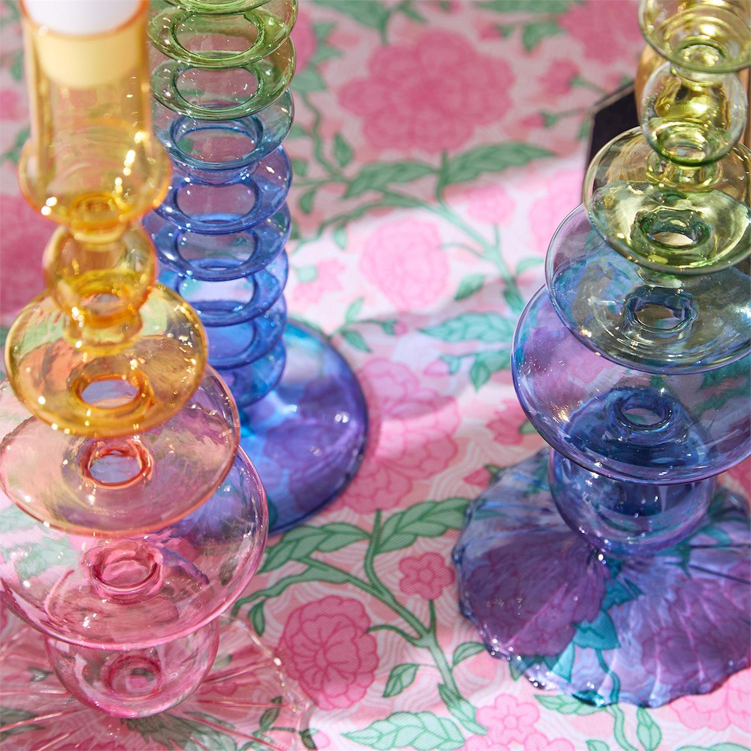 S/3 Hand-Blown Glass Taper Candlestick Candleholders Asst 3 Gradient Colors