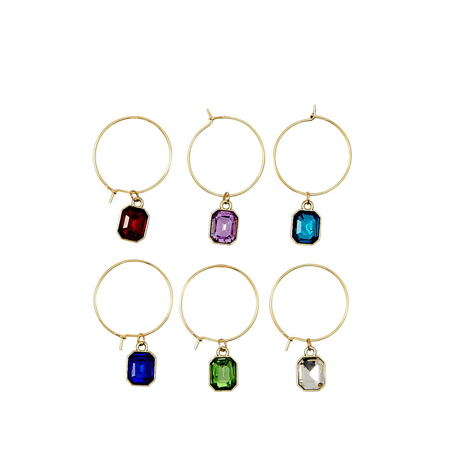 Set of 6 Gems Wine Glass Charm Identifiers in Gift Box Includes 6 Colors