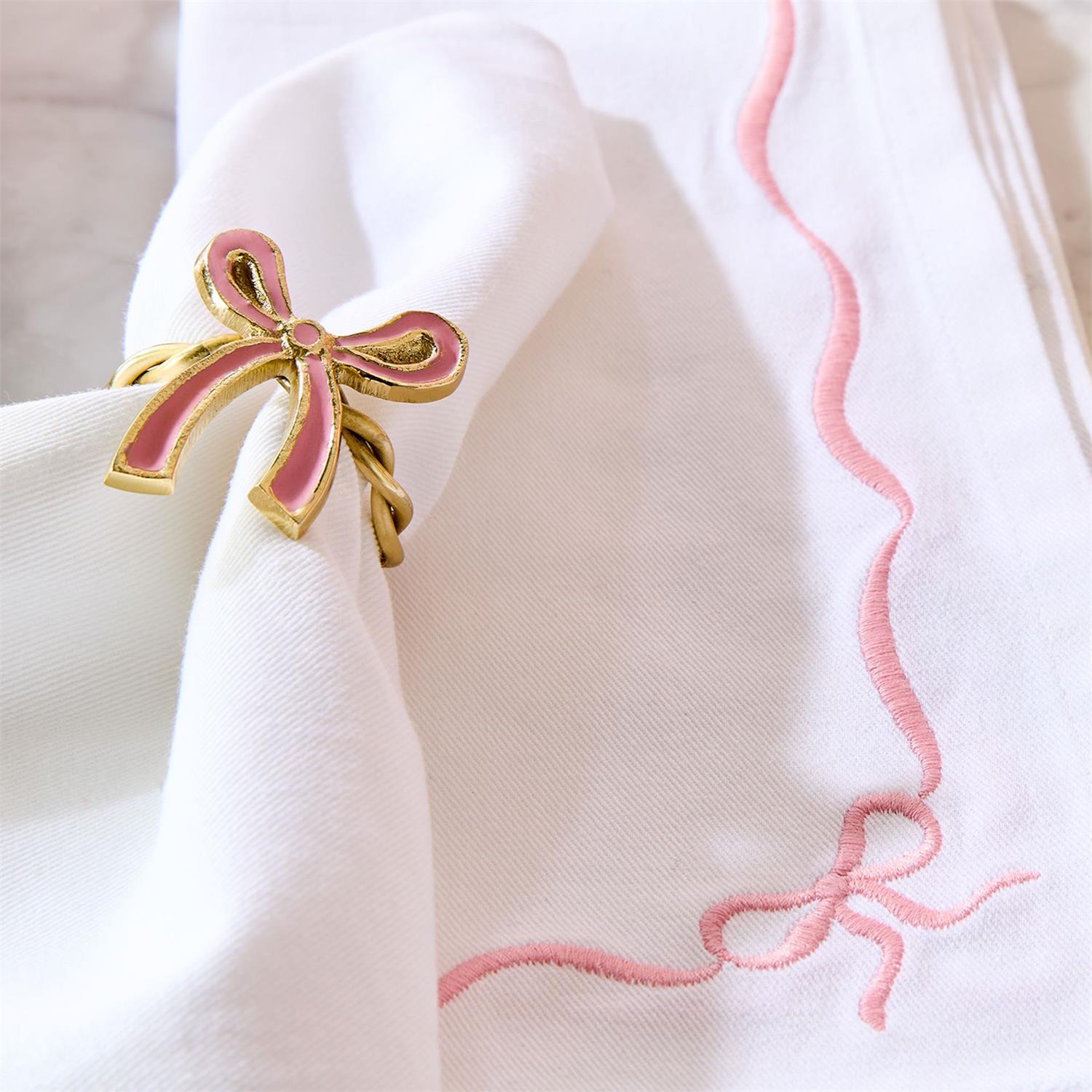 Two's Company Embroidered Bow Dinner Napkins - Thumbnail 4