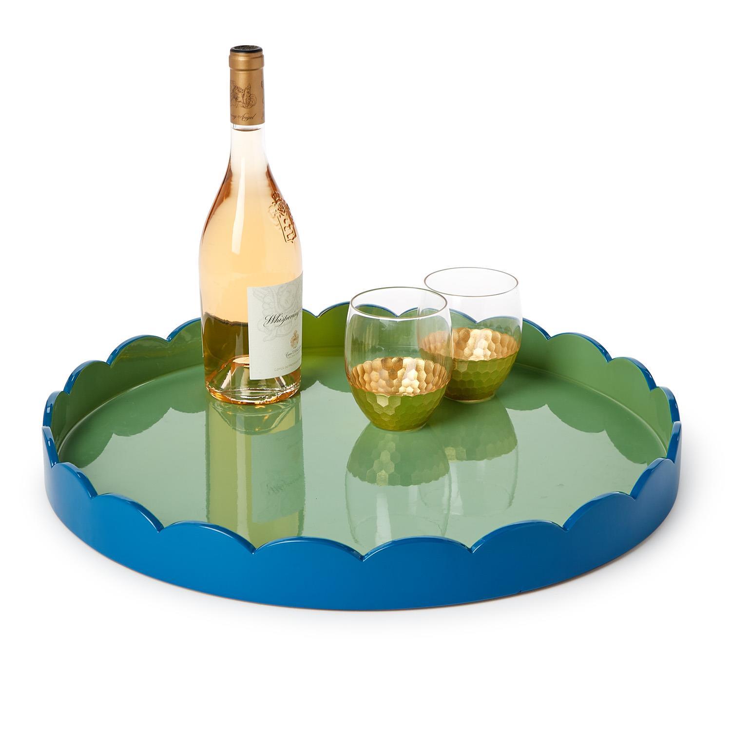 S/2 Scalloped Blue and Green Dual Tone Lacquered Trays
