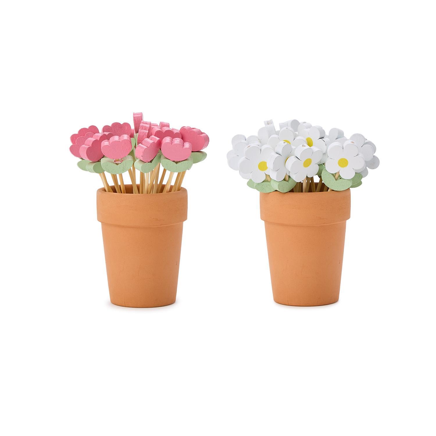 フラワー・ガーデニング P-CHAMBER.SRLMEX-S P-P POT neighborhood Garden Blooms 16 Pc Flower Cocktail Picks in Flower Pot Holder