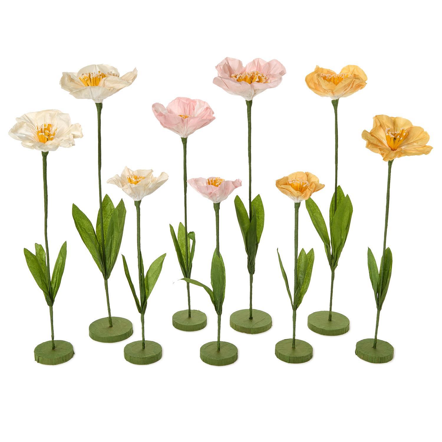18 Pc Hand-Crafted Paper Flower with Base Unit Includes 3 Sizes in 3 Colors