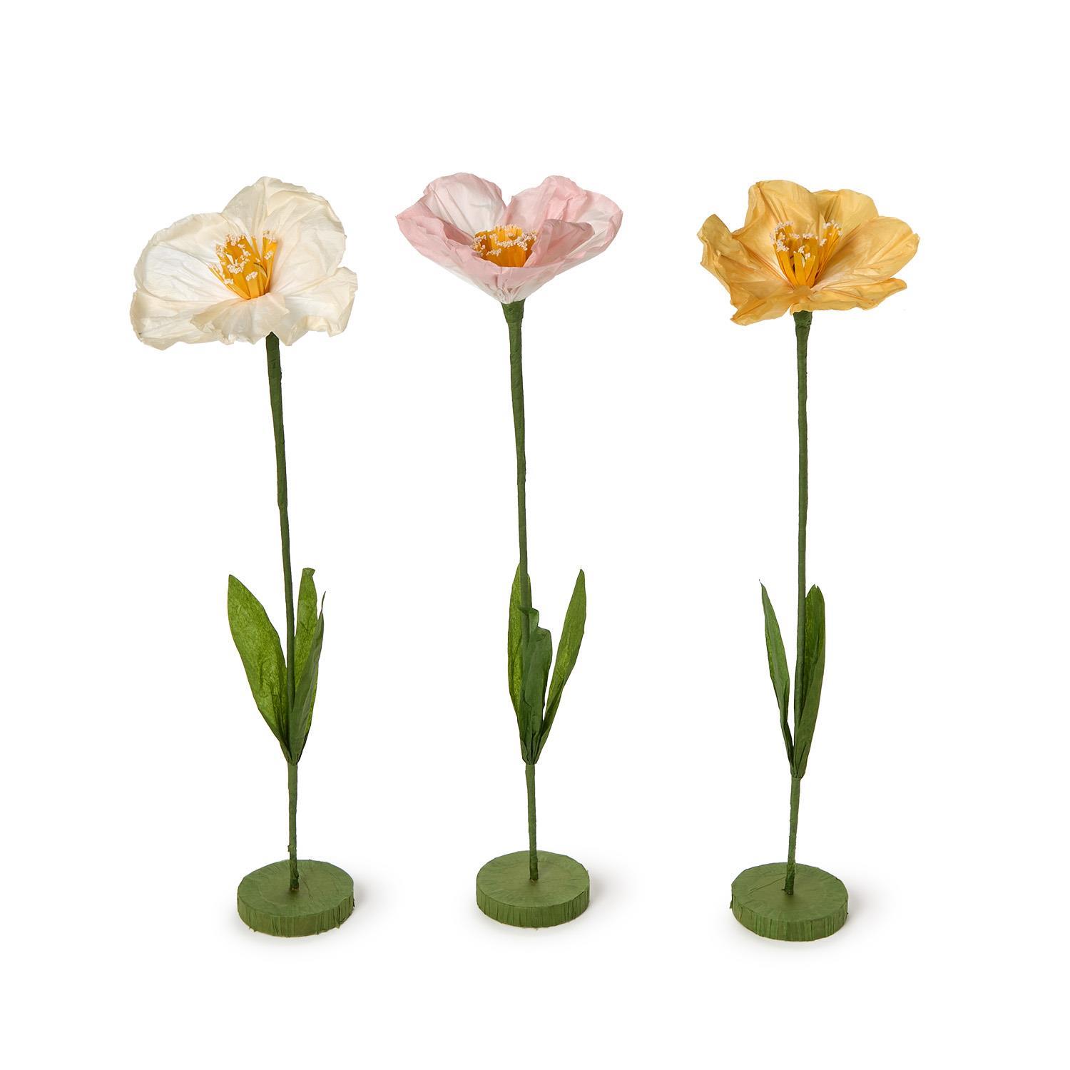 18 Pc Hand-Crafted Paper Flower with Base Unit Includes 3 Sizes in 3 Colors