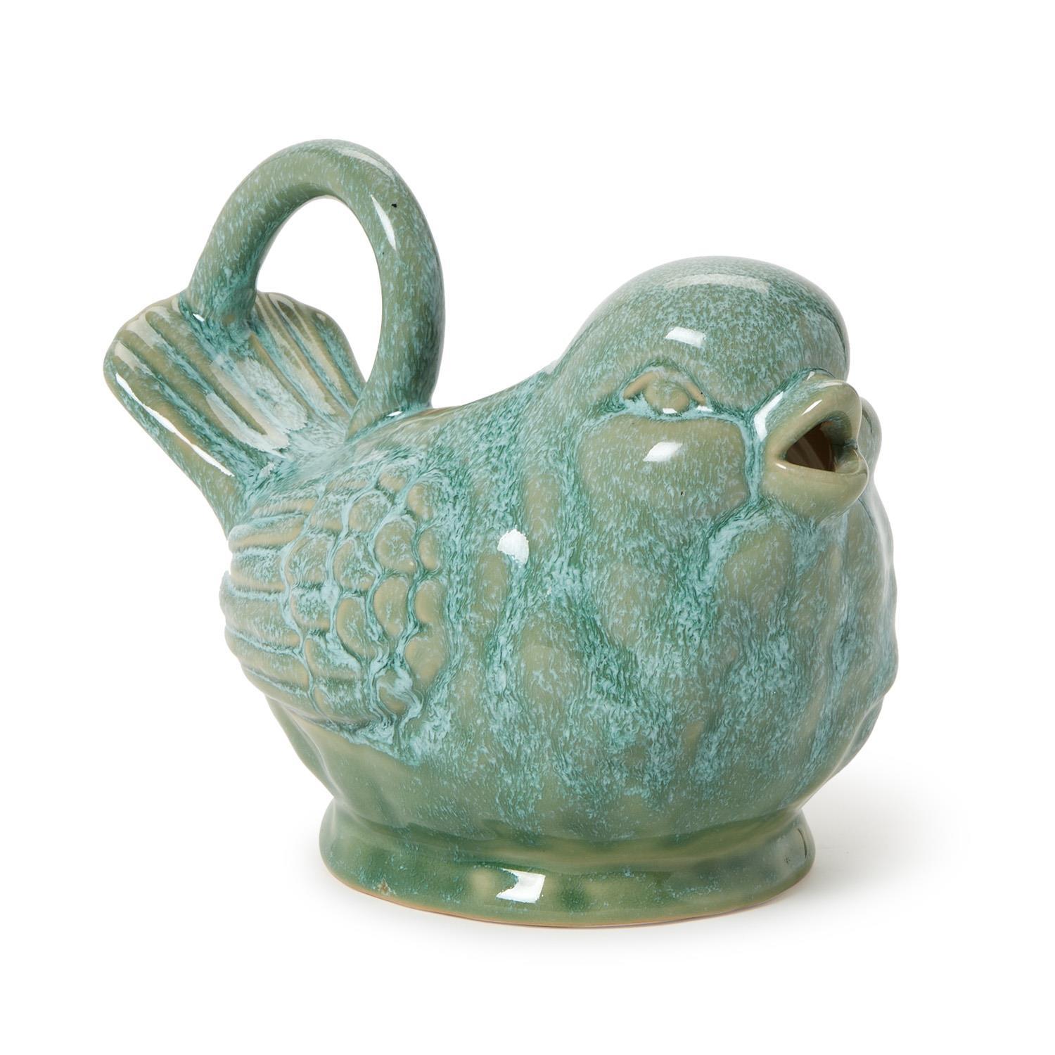 Reactive Glaze Blue Bird Pitcher