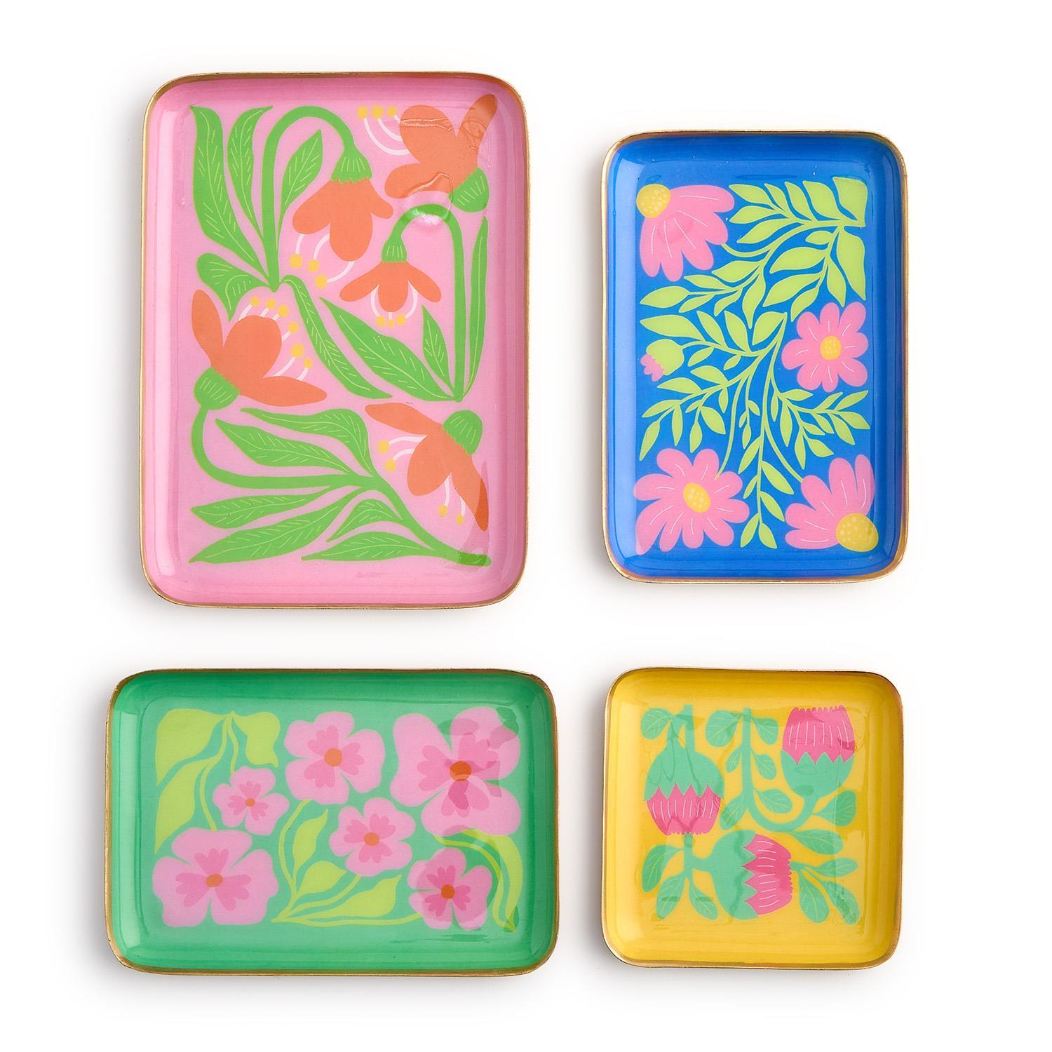 S/4 Petal Pop Metal Trinket / Desk Trays Incl 4 Designs