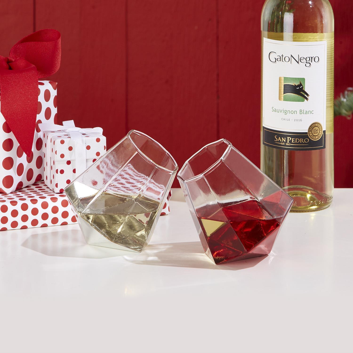 Diamond Stemless Wine Glass A/2 Colors: Silver and Red
