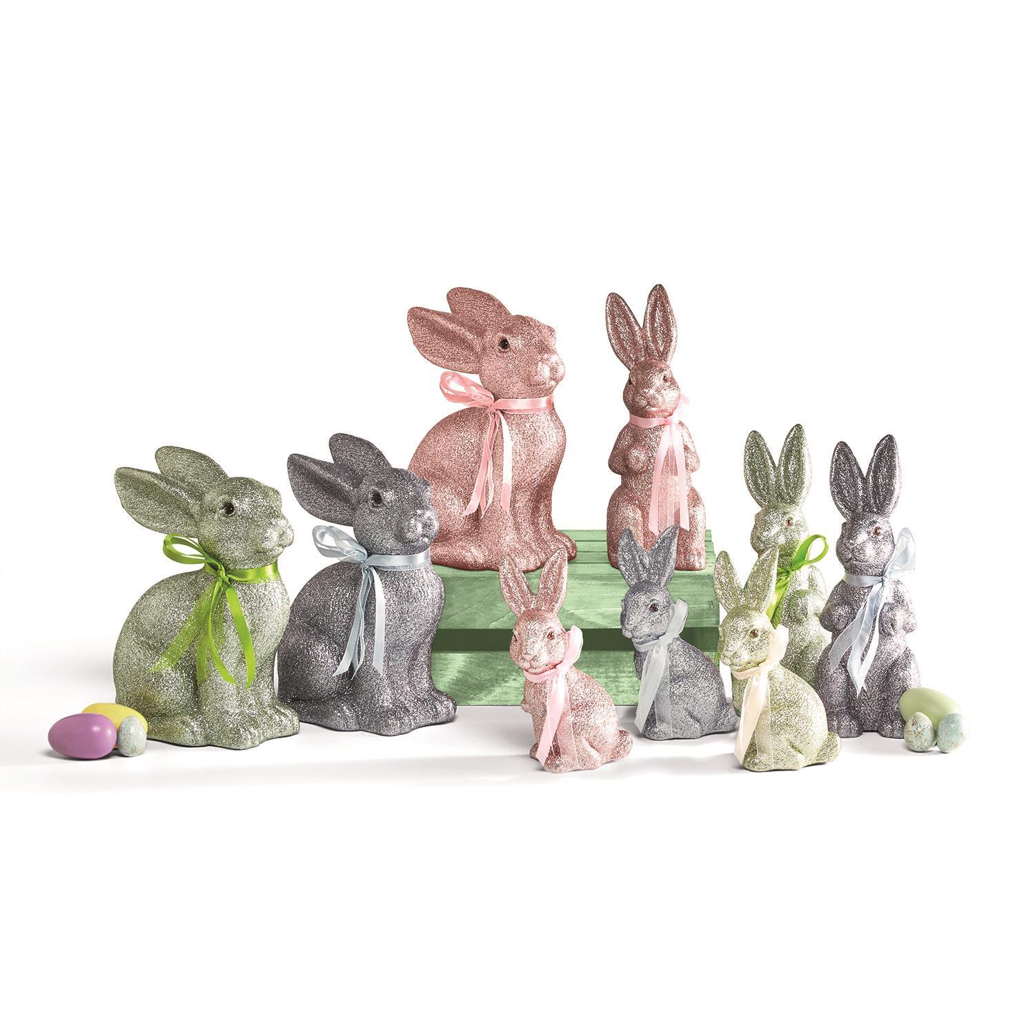 Glitter Bunny 15 Pc Decor Incl 3 Sizes/3 Colors