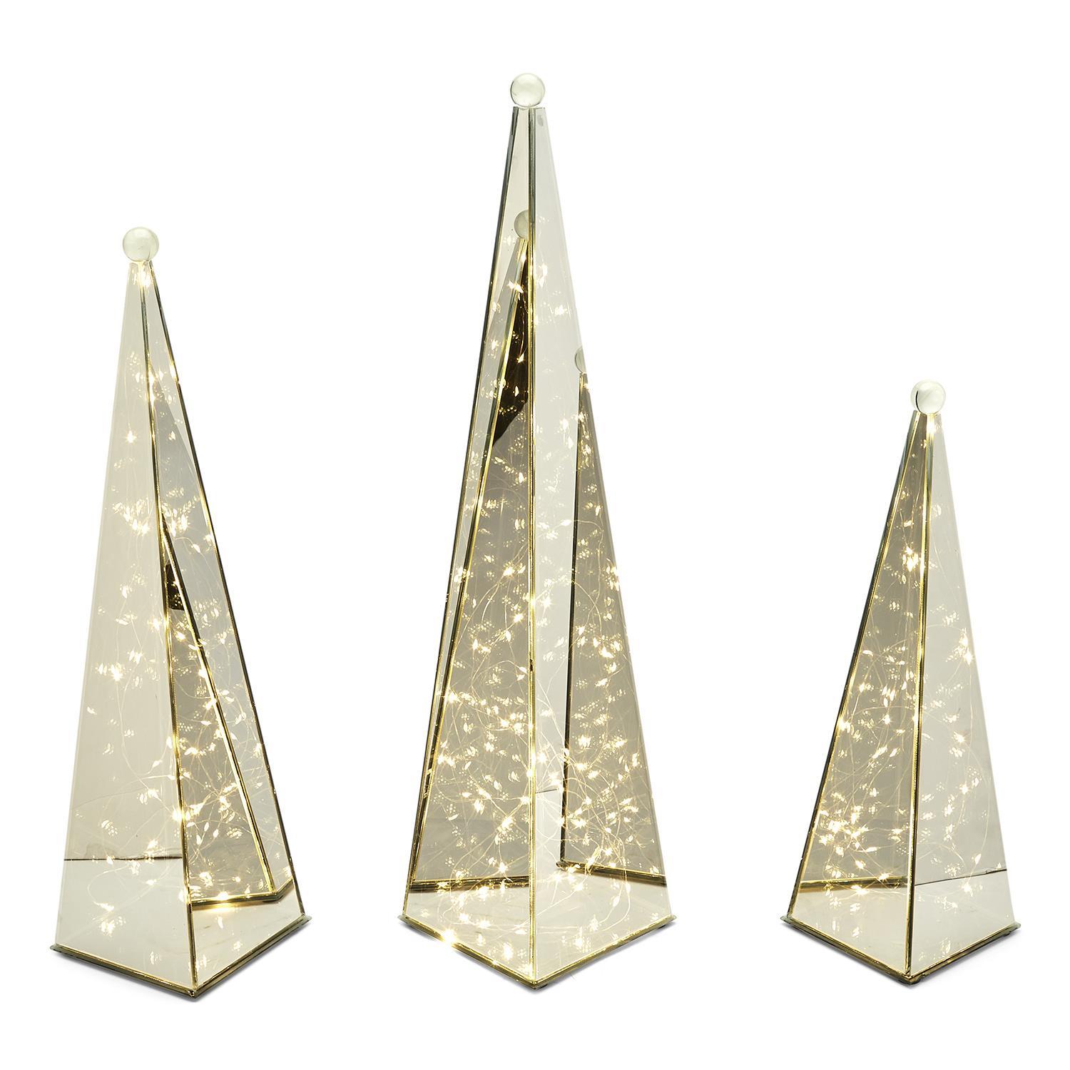 Set of 3 Mirror Pyramids with LED Lights
