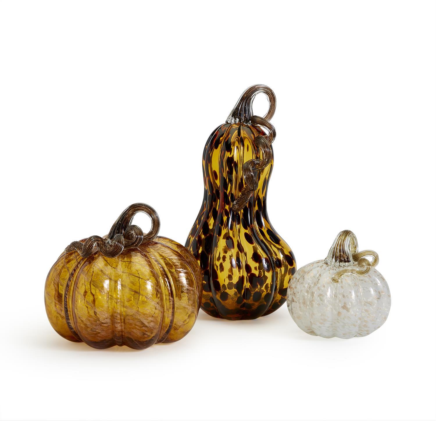 Set of 3 Art Glass Pumpkins Includes 3 Sizes/Colors
