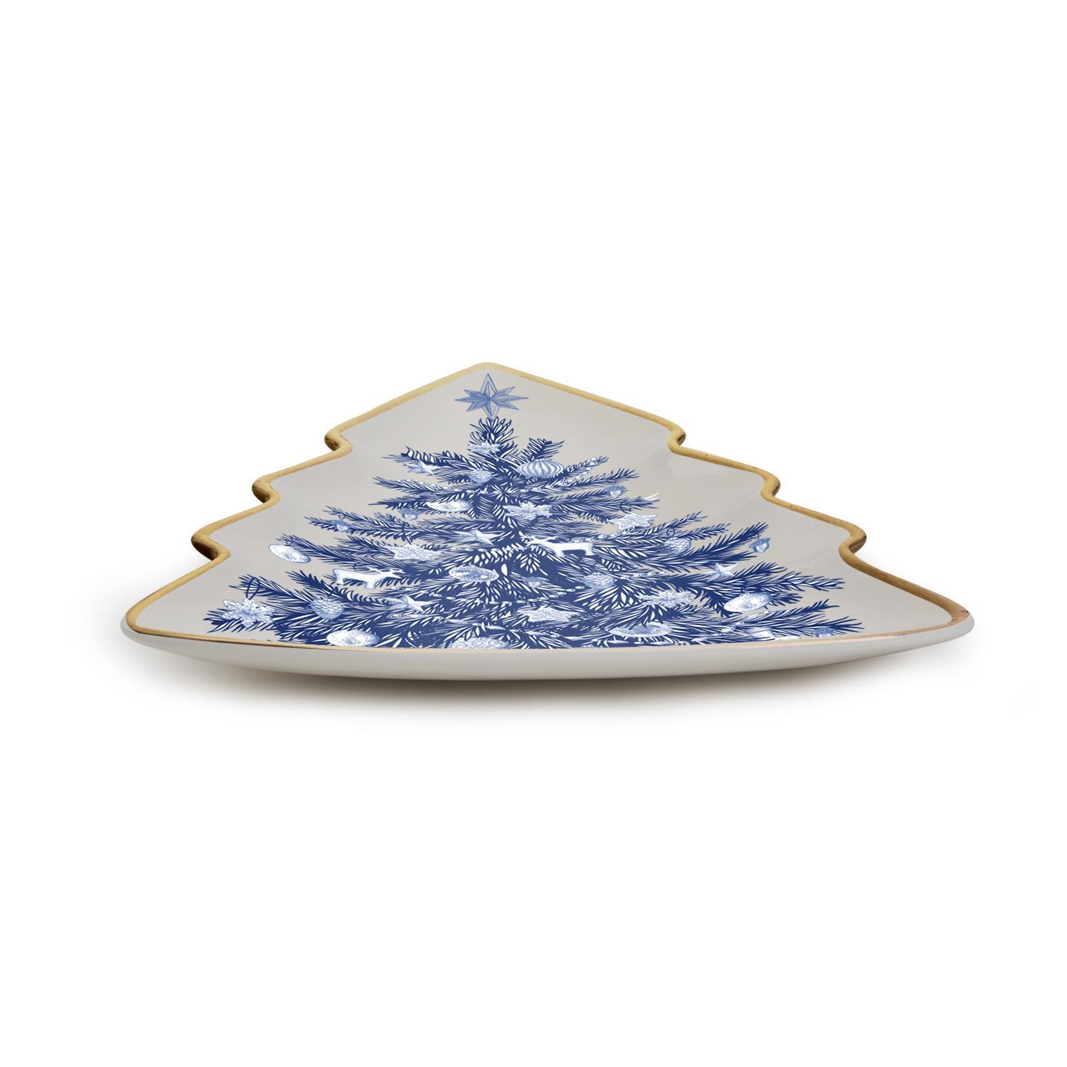 Blue and White Christmas Tree Plate