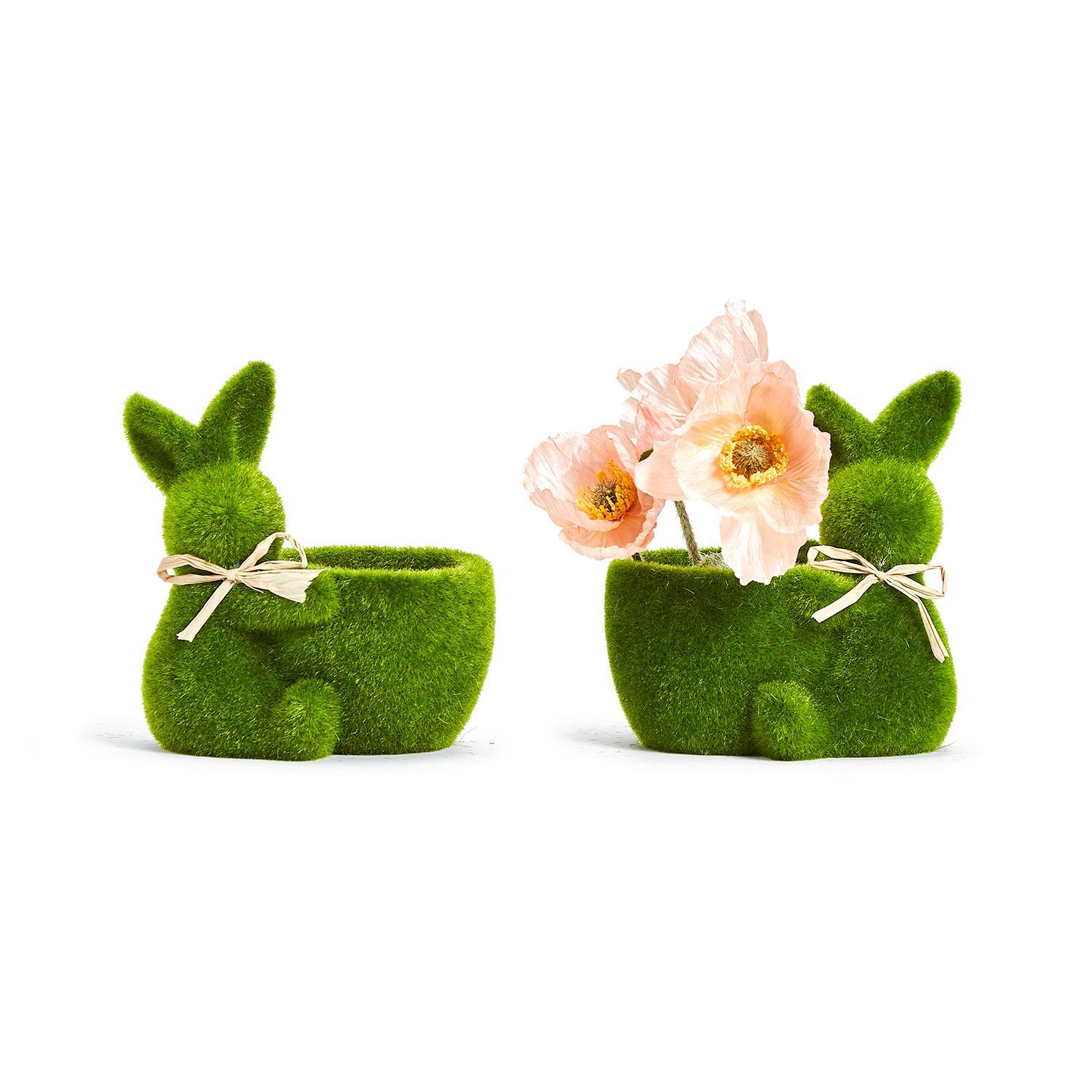 Ear-resistible Set of 2 Faux Moss Easter Bunny Cachepot / Planters