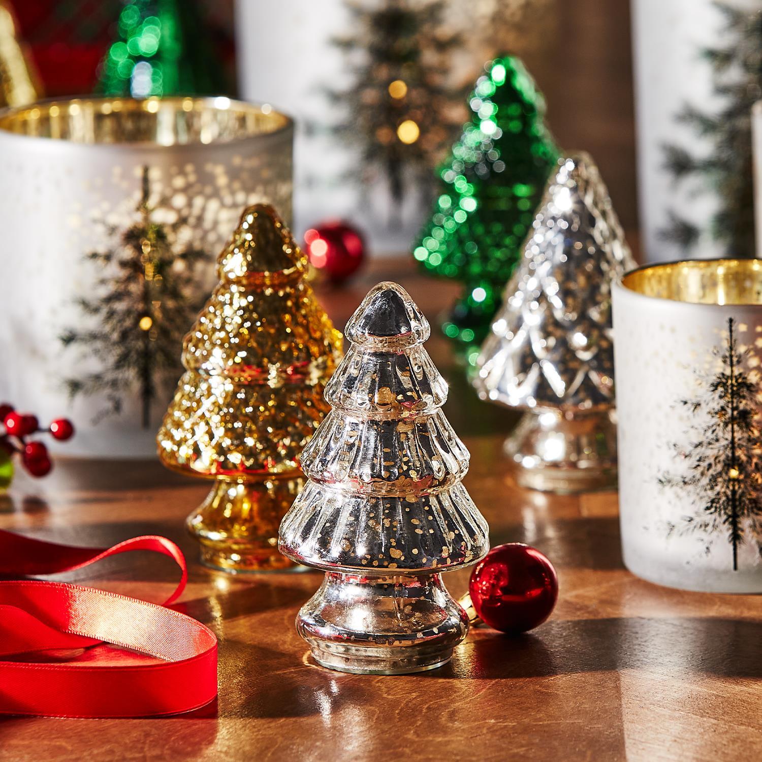 Trees Chic 24 Pc Mercury Glass Finish Holiday Tree Unit Includes 4