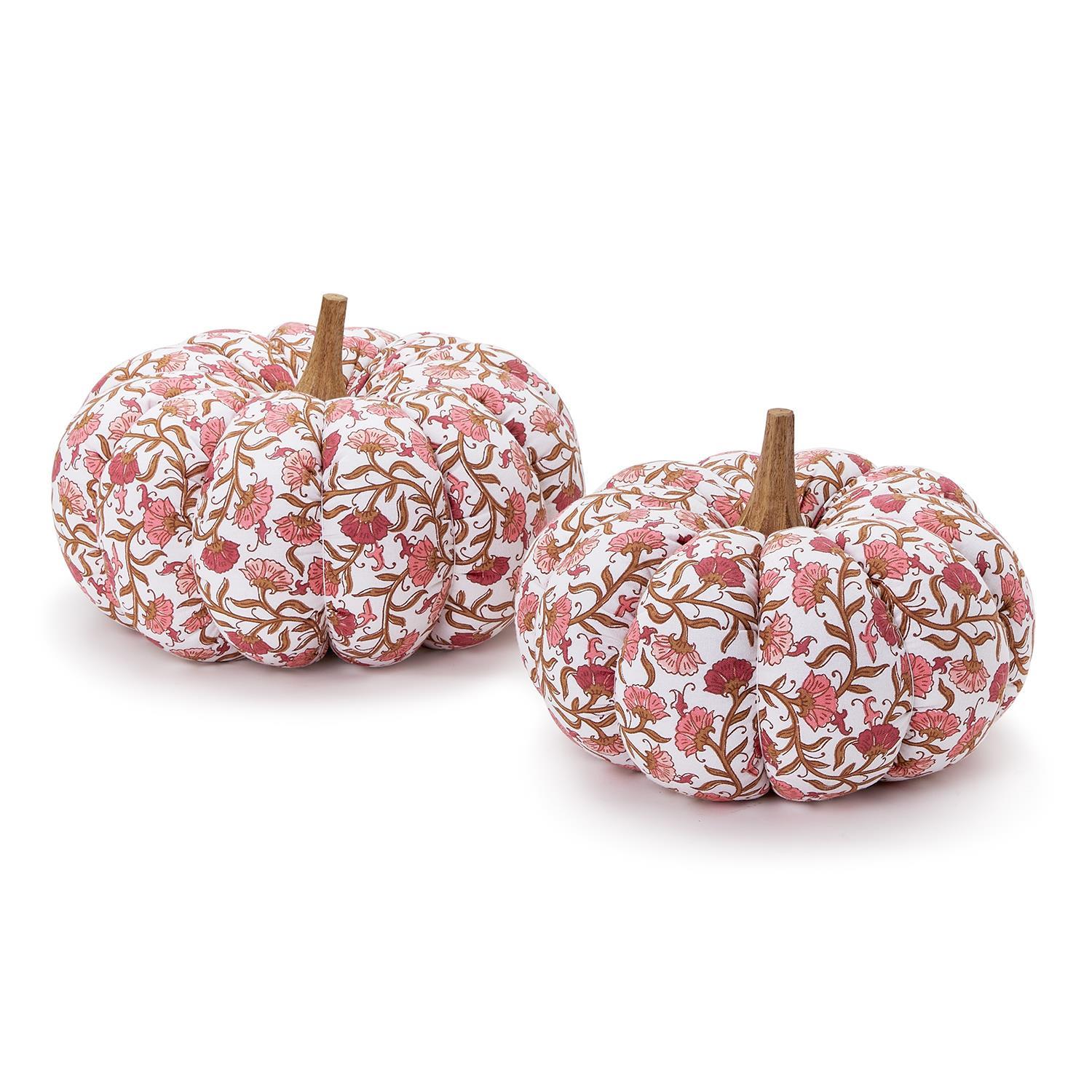 Set of 2 Autumn Blush Hand-Crafted Pumpkins with Wooden Stem