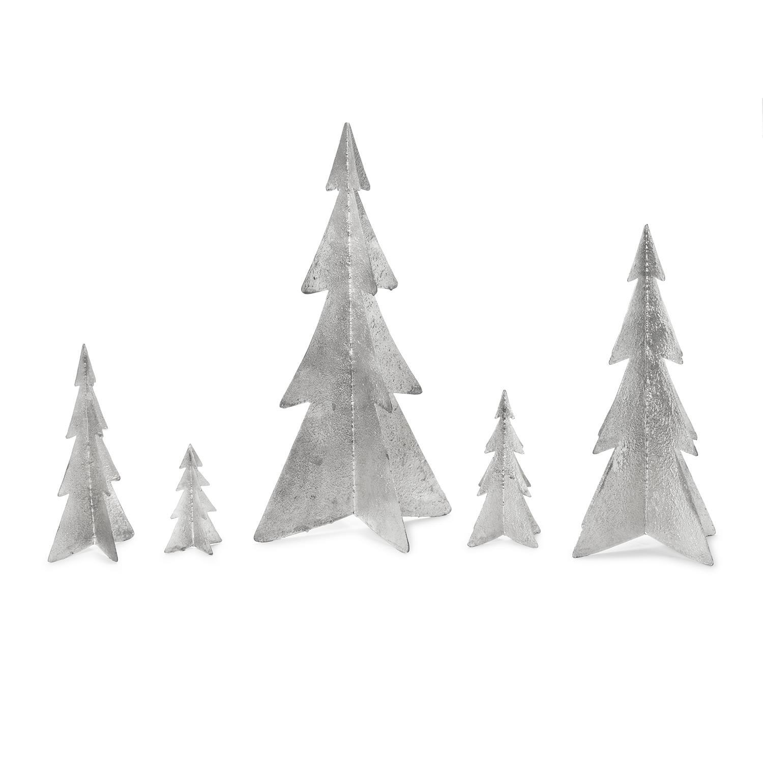 Set of 5 Hand-Crafted Silver Trees Includes 5 Sizes