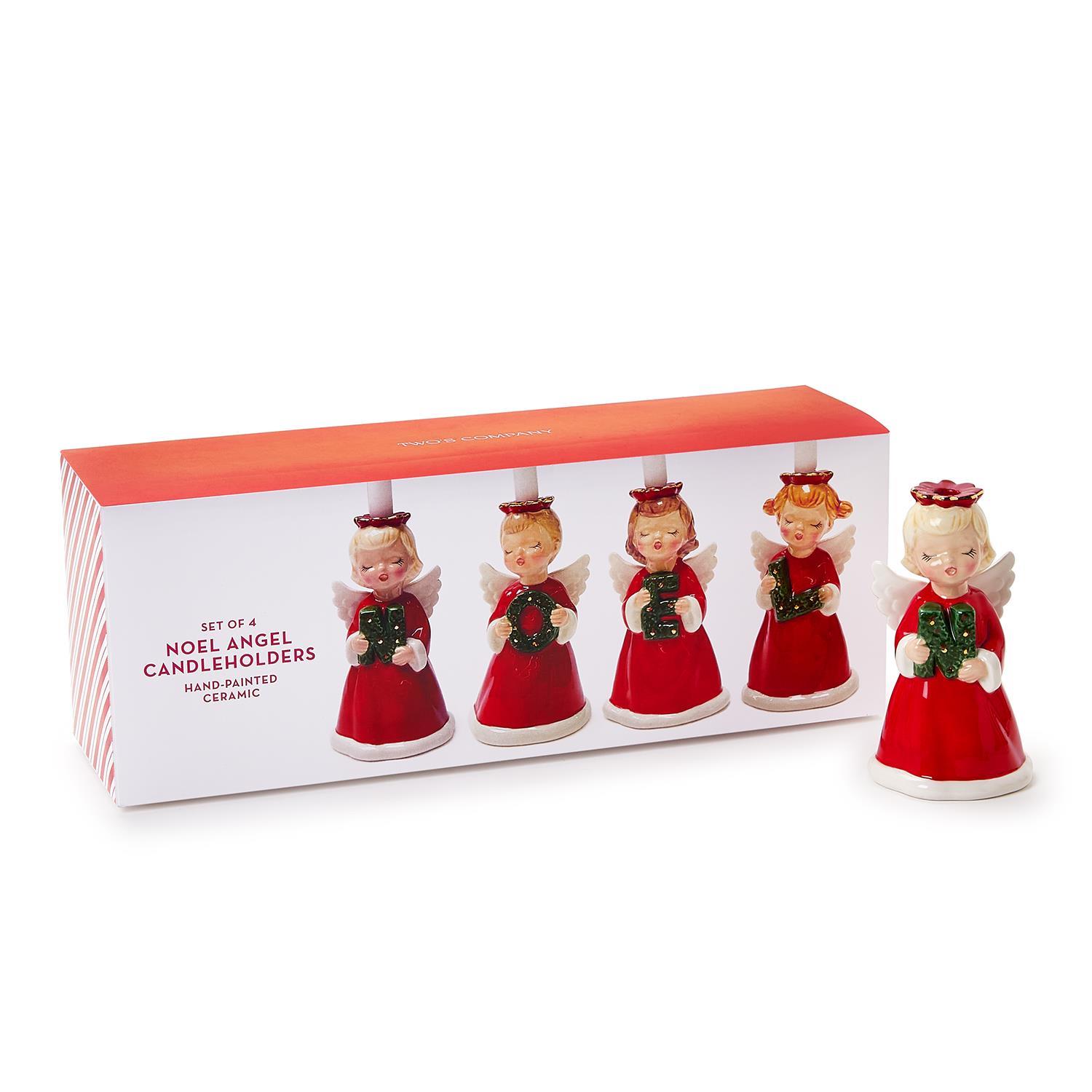 Noël Noel Set of 4 Hand-Painted Angel Candleholders in Gift Box