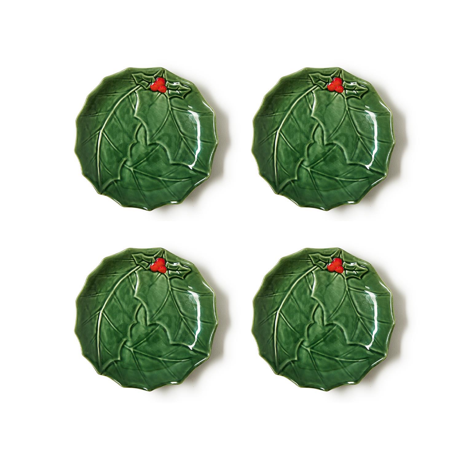 Holiday Holly Set of 4 Tidbit Plates with Berries