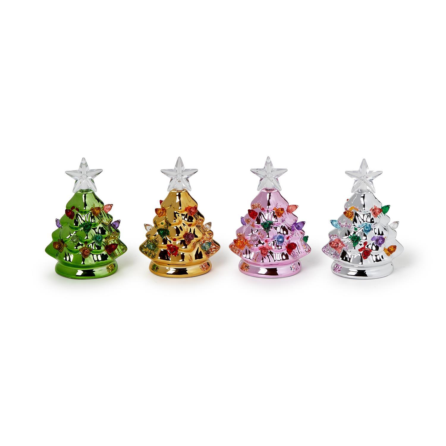 24 Pc Metallic Mini Trees with LED Lights Unit Includes 4 Colors
