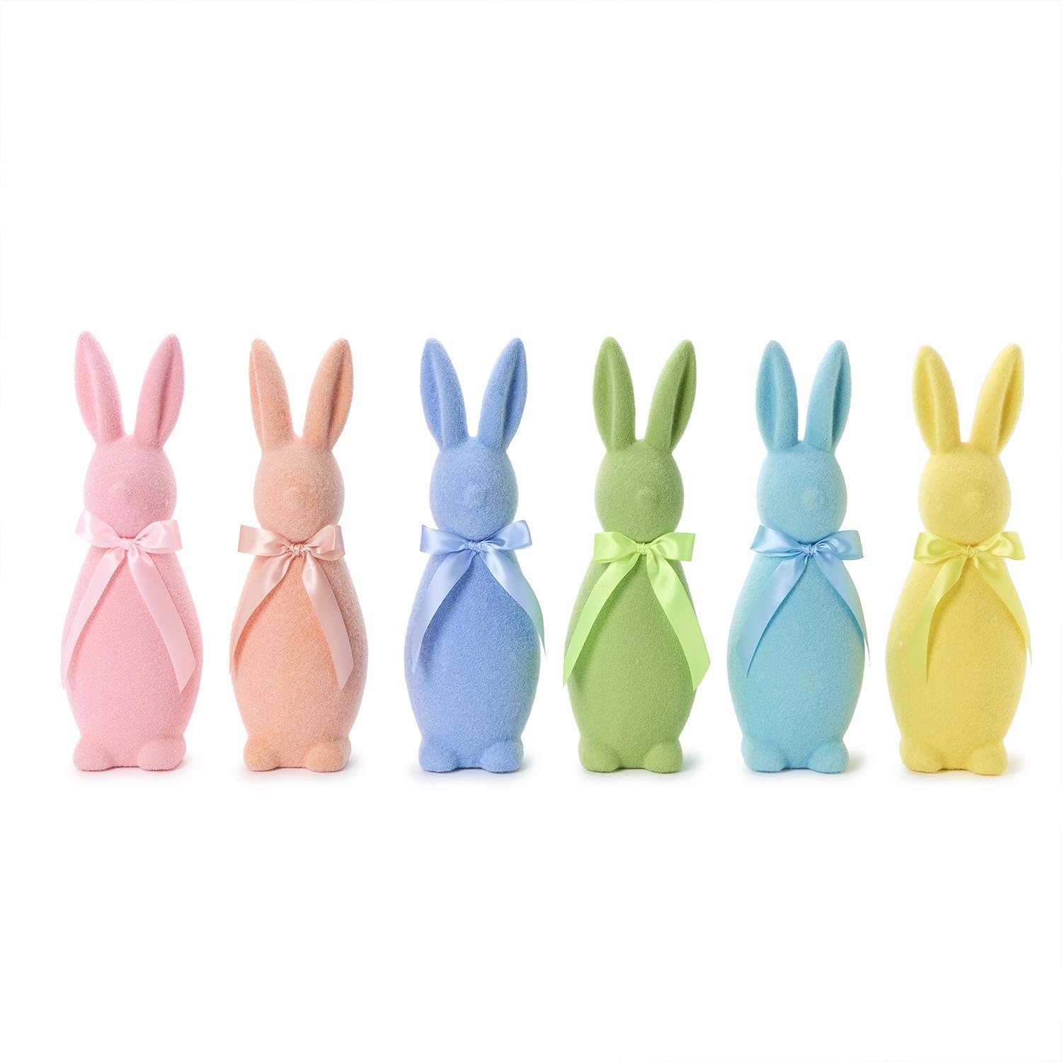 Bunny Bunch 8 Pc Flocked Easter Bunny with Bow Unit Includes 6 Colors