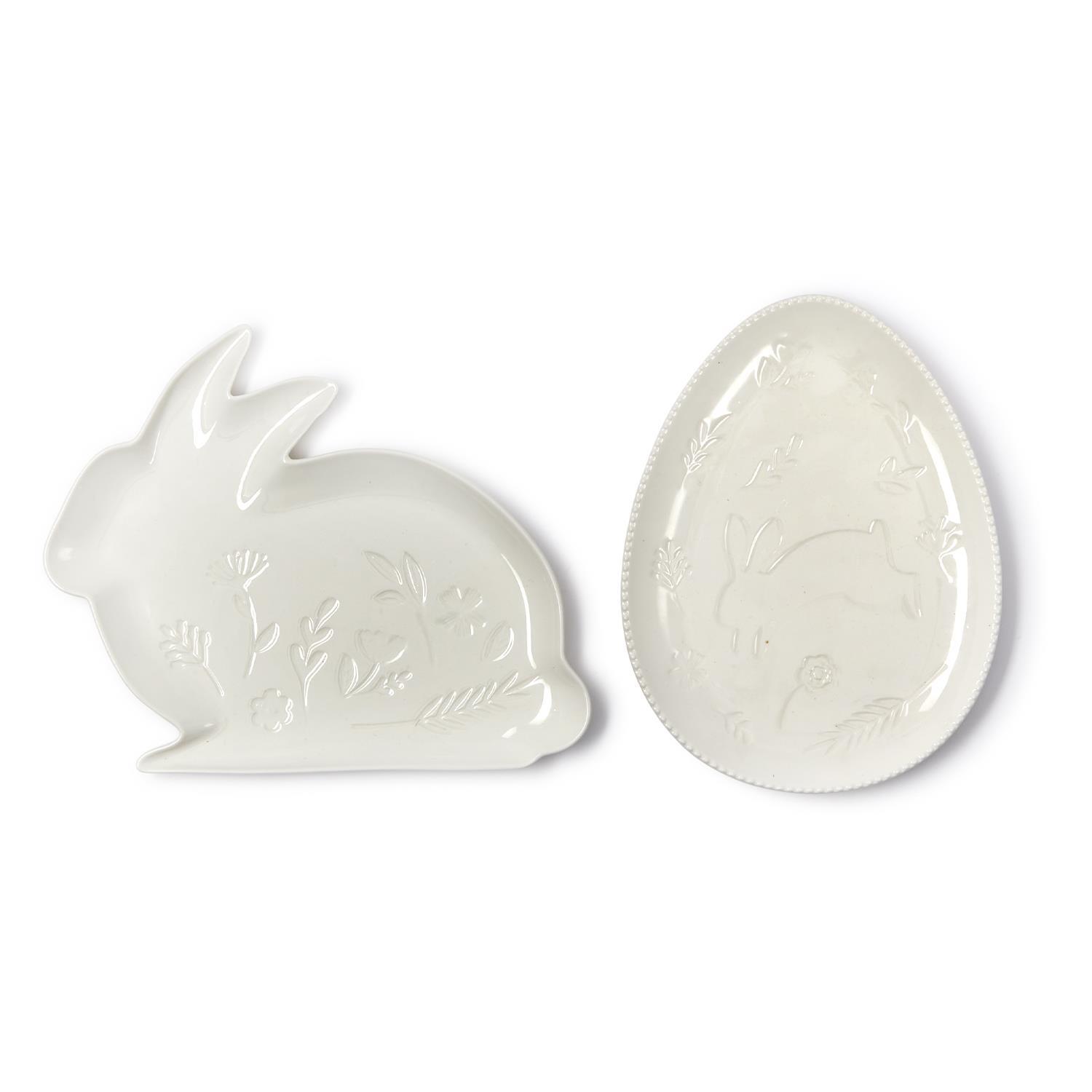 Bunny and Egg Serving Platter with Embossed Pattern Assorted 2 Designs