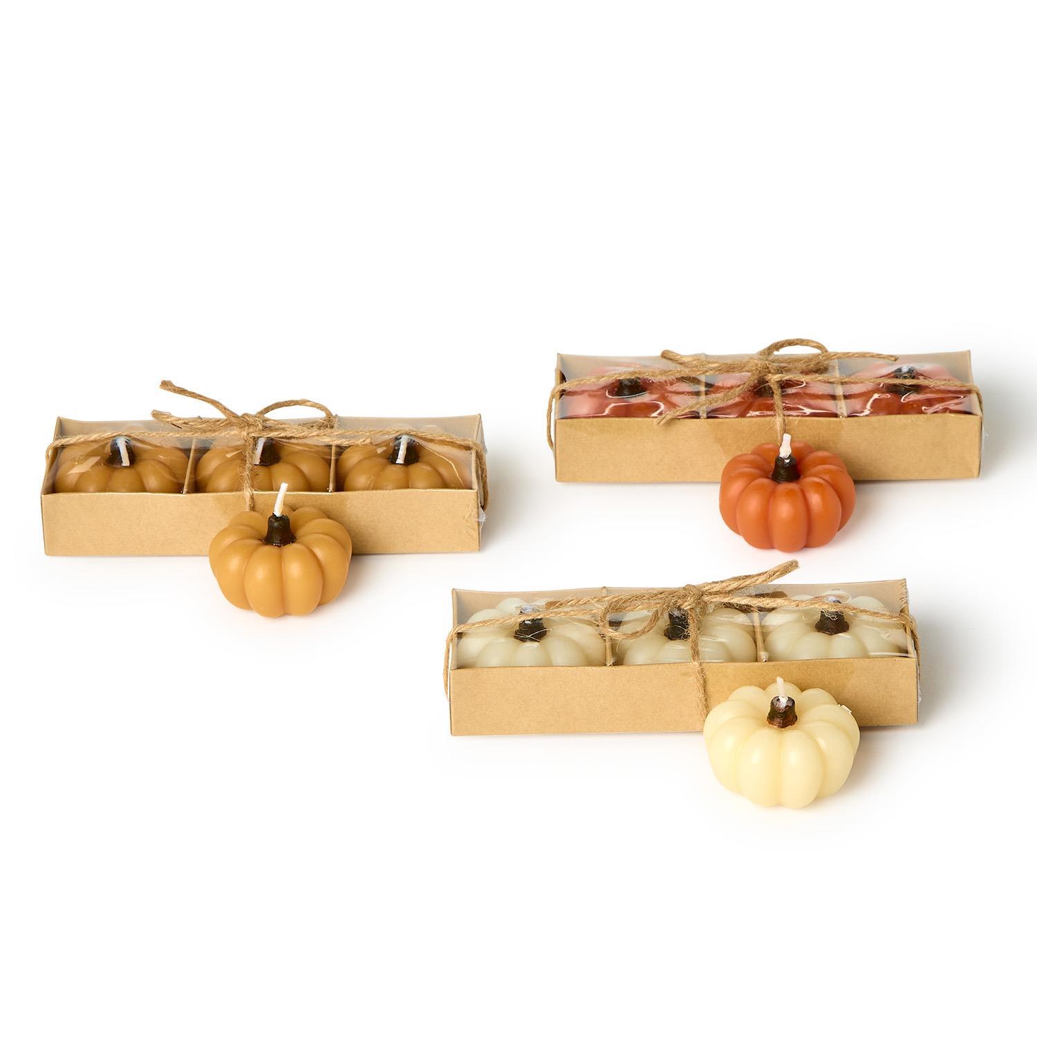 Set of 3 Mini Pumpkin Candles in Gift Box Assorted 3 Colors: Rust