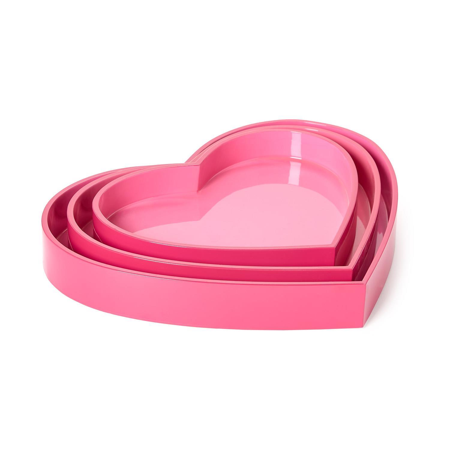Set of 3 Lacquered Two-Tone Heart Trays Includes 3 Sizes
