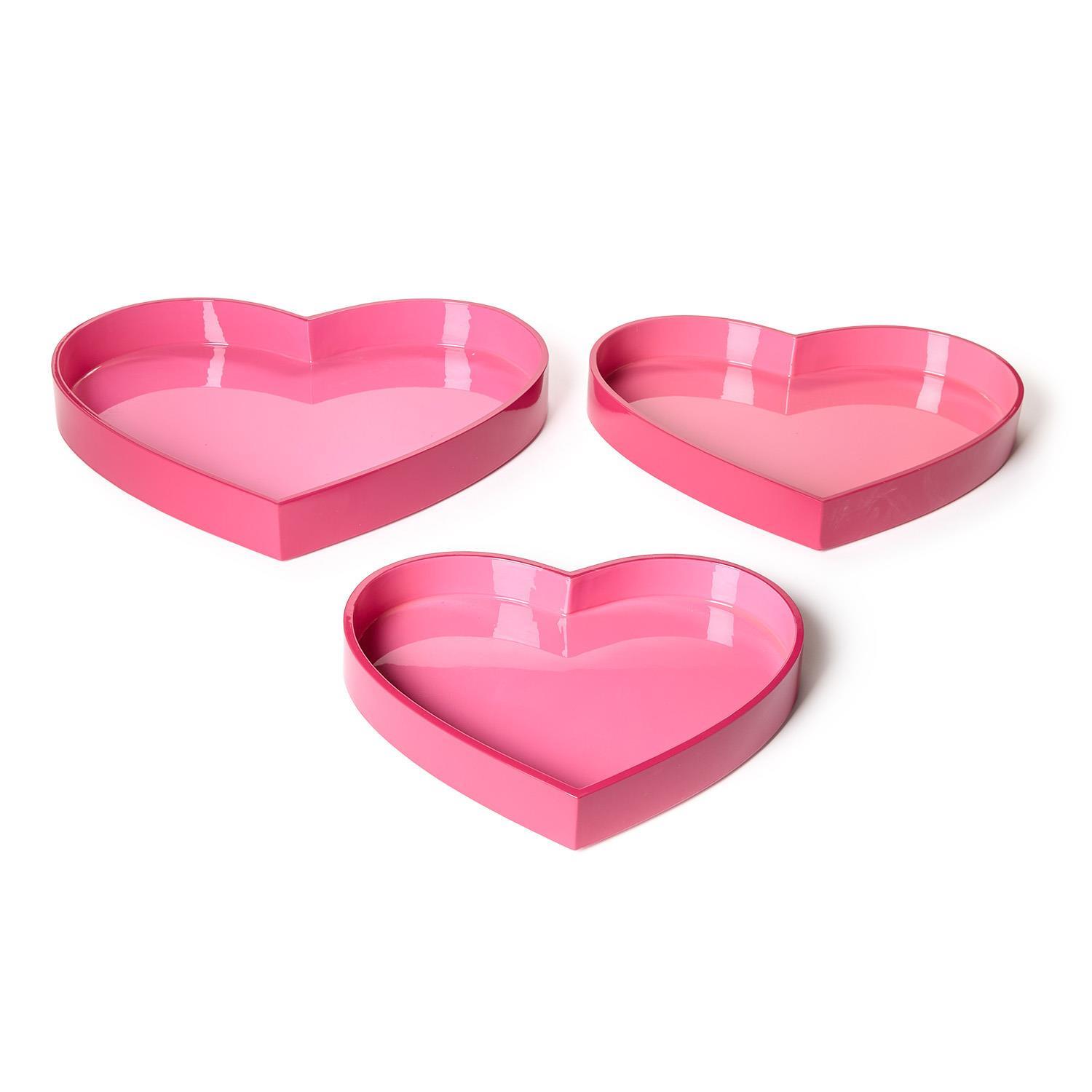 Set of 3 Lacquered Two-Tone Heart Trays Includes 3 Sizes