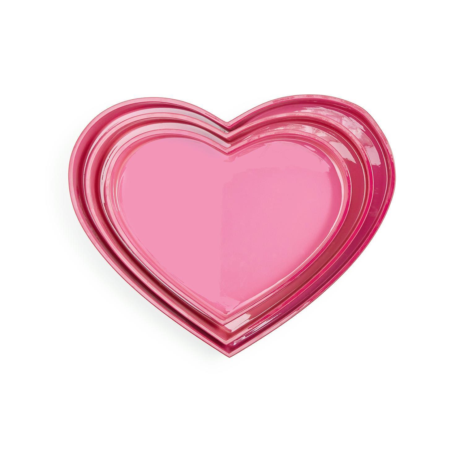 Set of 3 Lacquered Two-Tone Heart Trays Includes 3 Sizes
