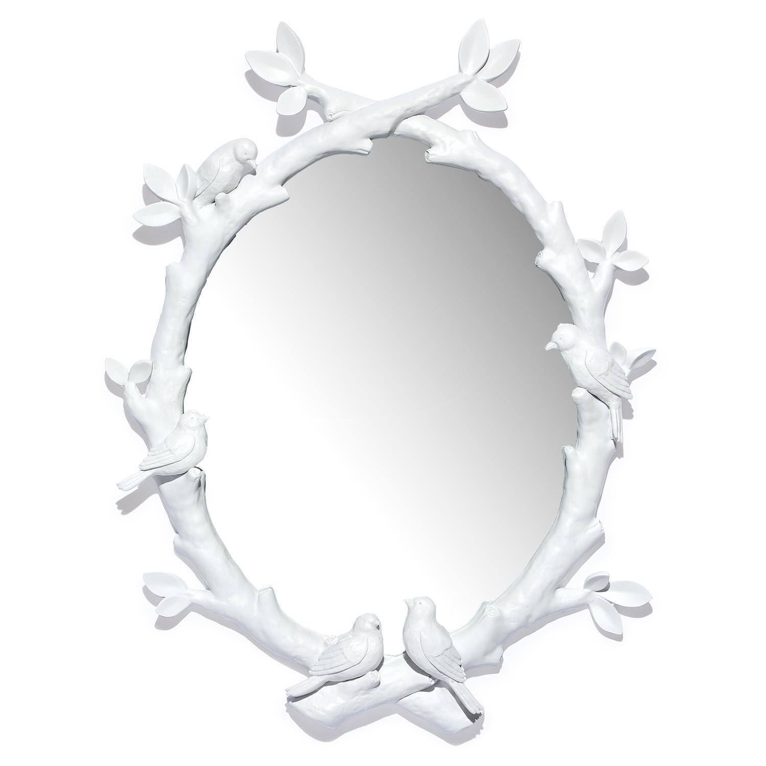 Love Birds Tree Branch White Mirror