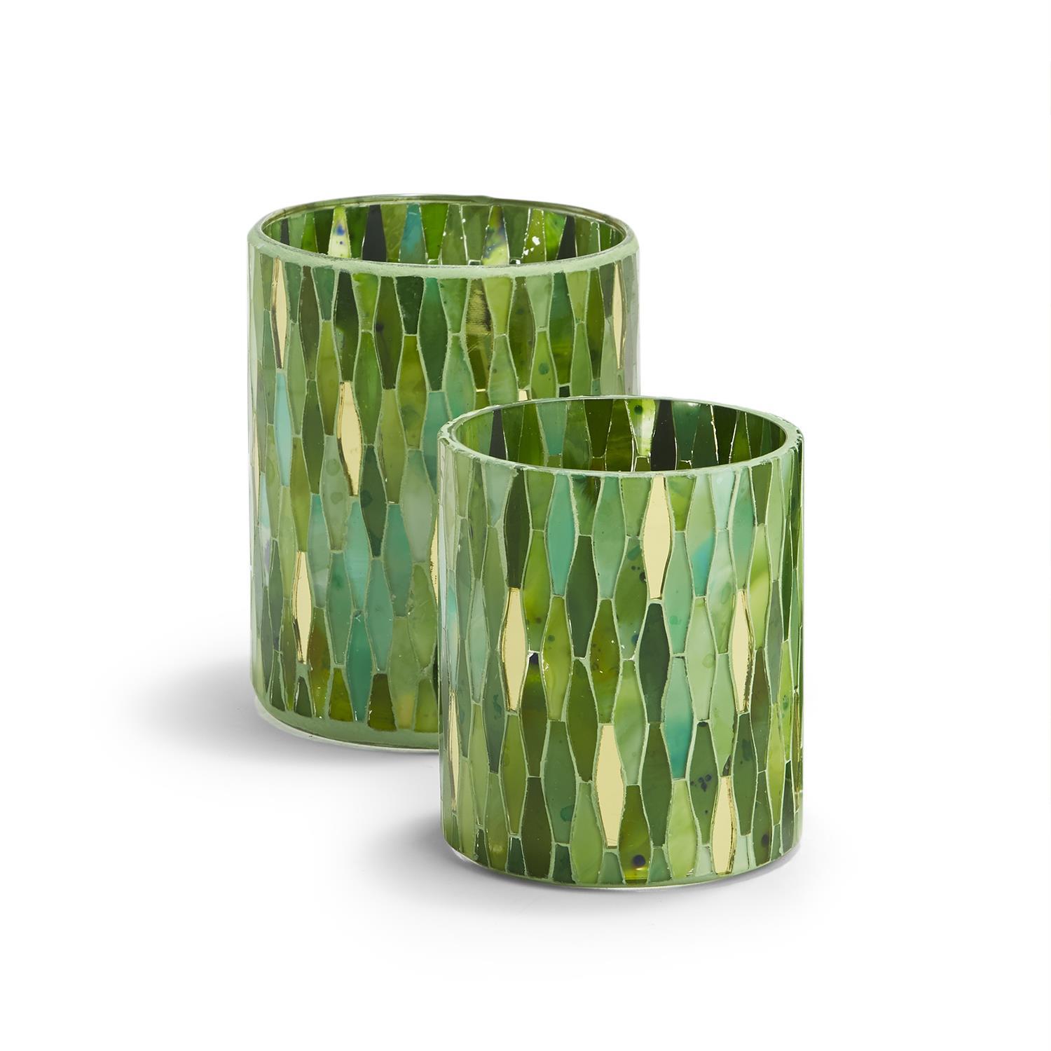 Set of 2 Green Mosaic Candleholders Incl 2 Sizes