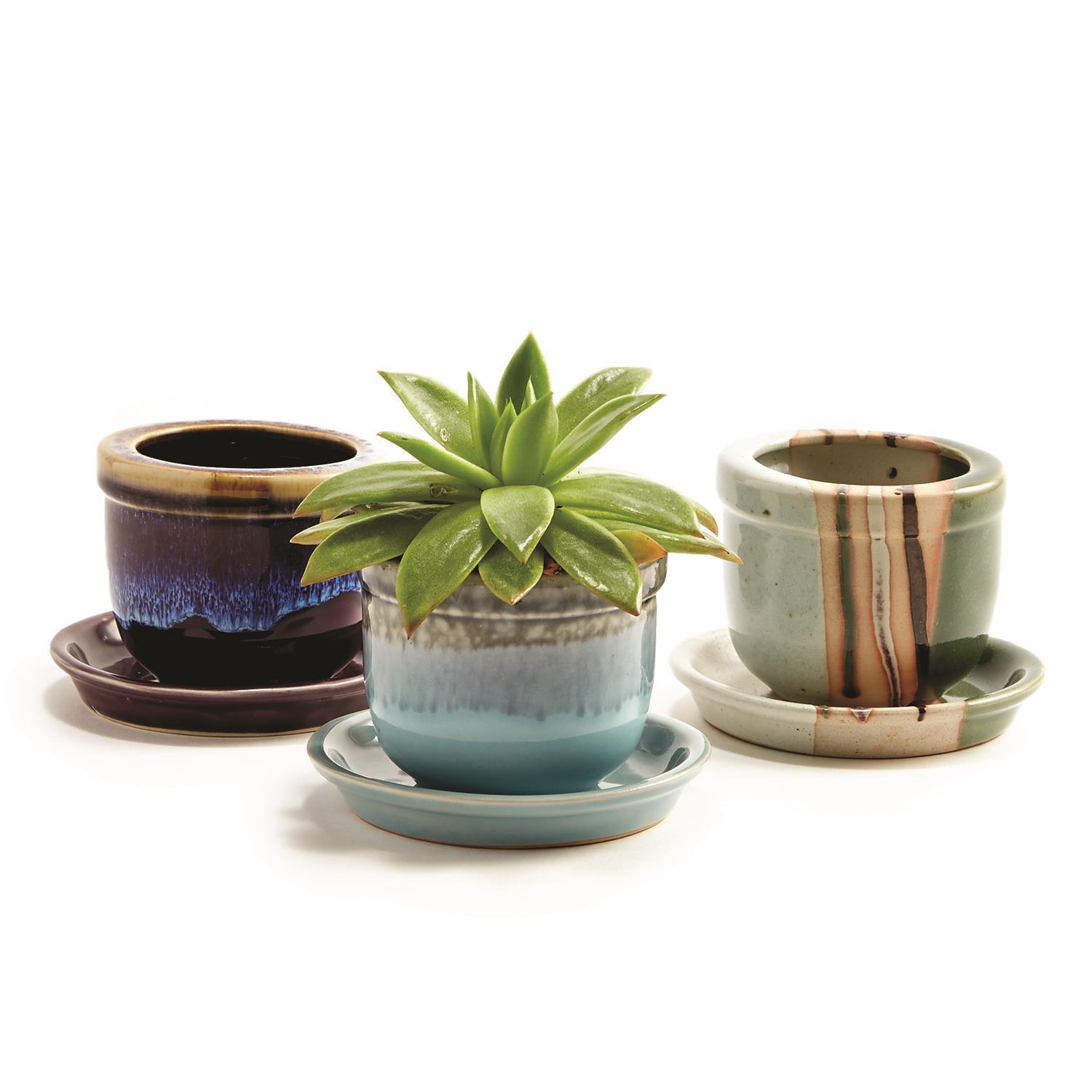 Artisan Planter Pot with Saucer Asst 3 Colors